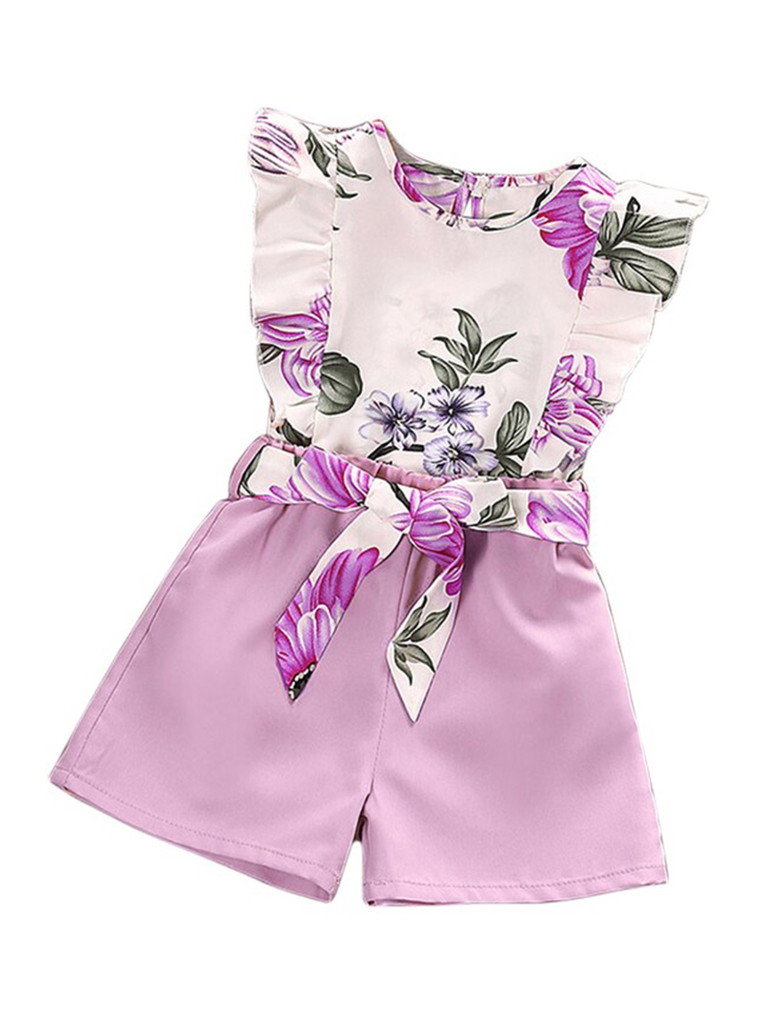 

StyleCast Girls Purple & White Floral Printed Ruffles Top with Shorts
