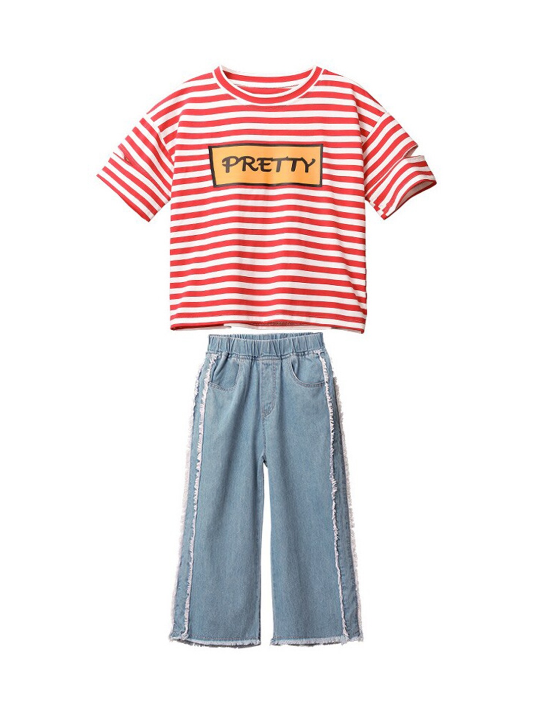 

StyleCast Girls Striped Pure Cotton T-shirt with Trousers, Red