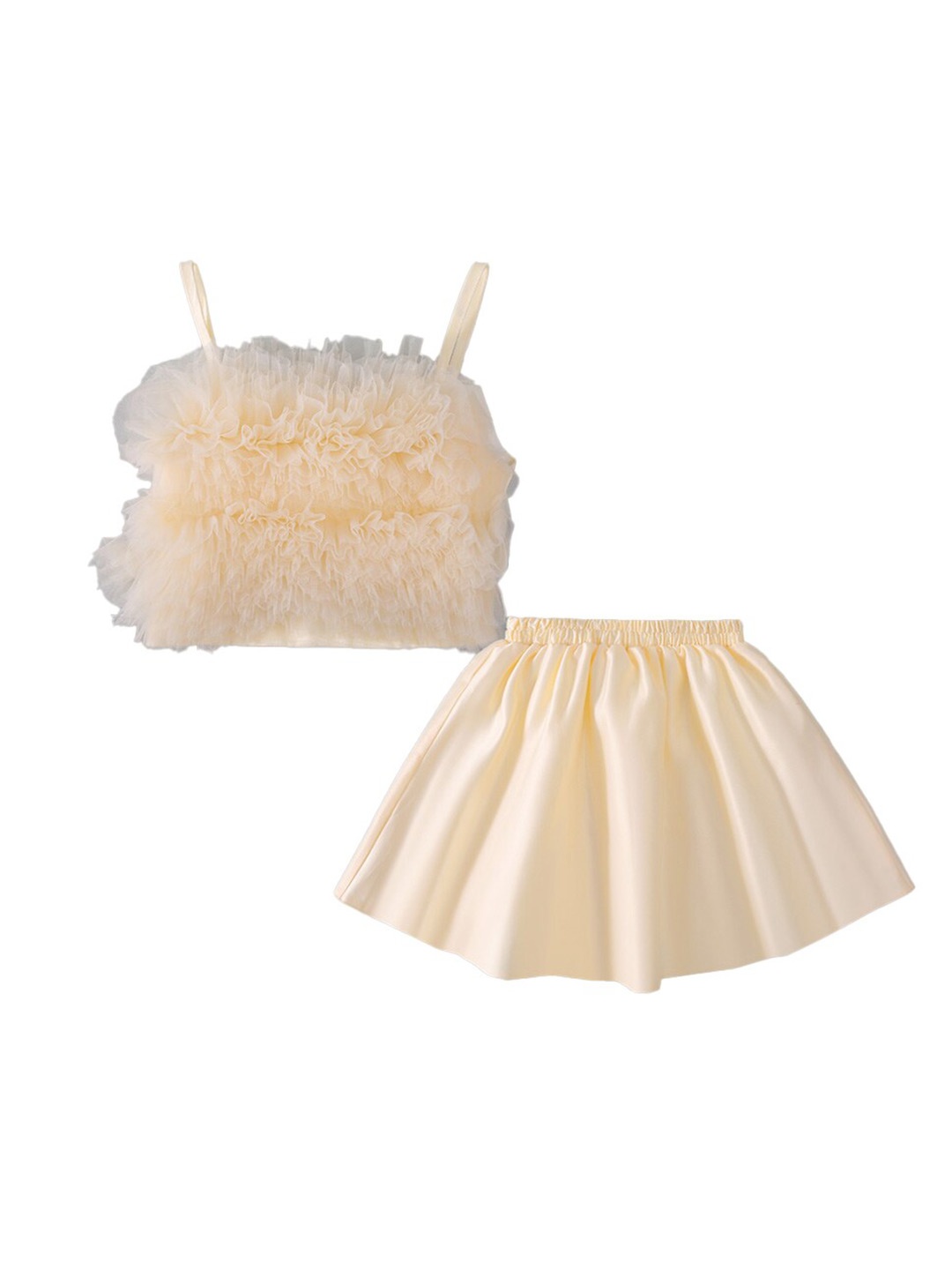 

StyleCast Girls Champagne Coloured Shoulder Straps Ruffled Top with Skirt