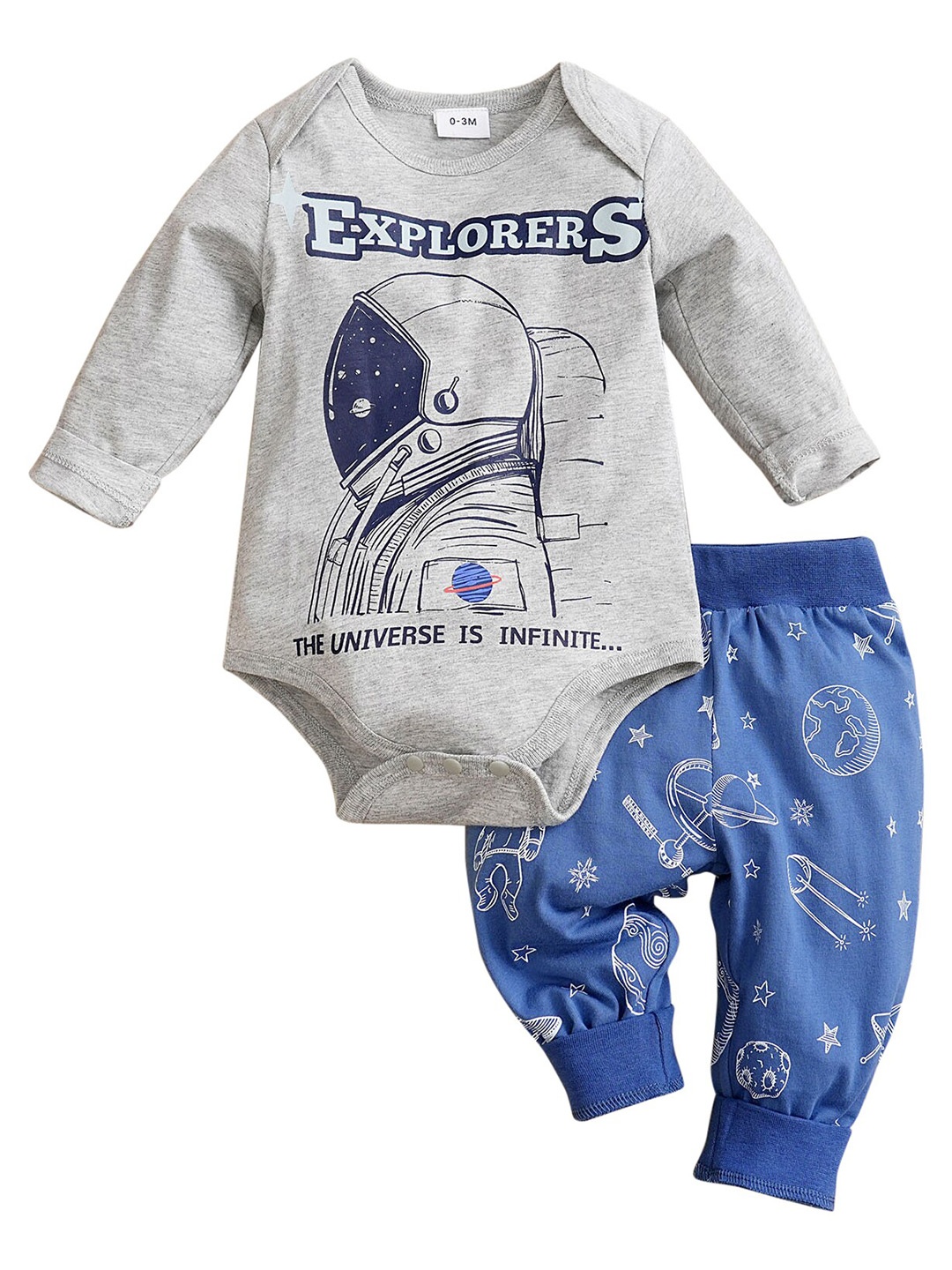 

StyleCast Infants Boys Grey & Blue Printed Pure Cotton Bodysuit with Joggers