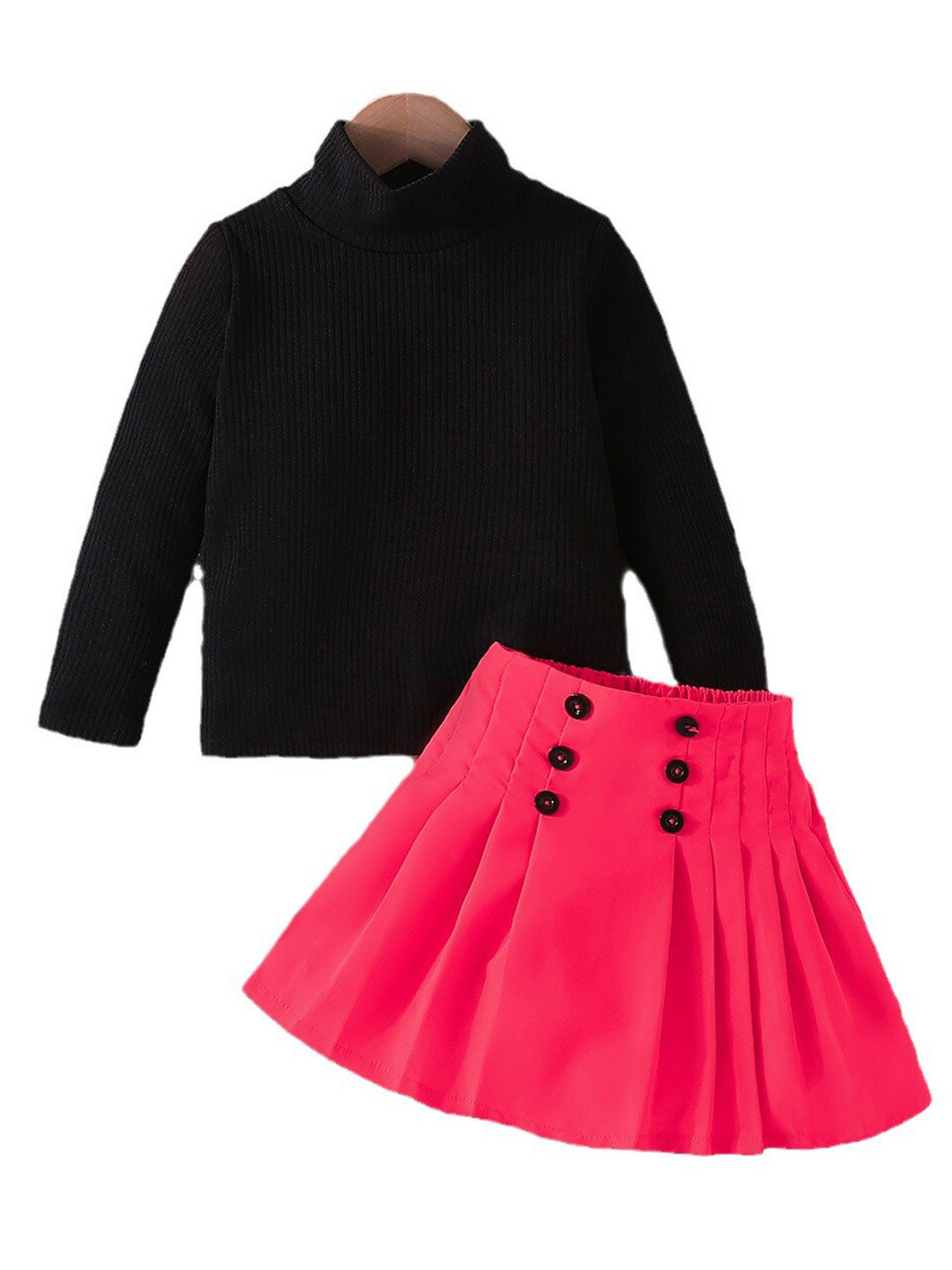 

StyleCast Girls Fuchsia & Black Ribbed High Neck Top with Skirt