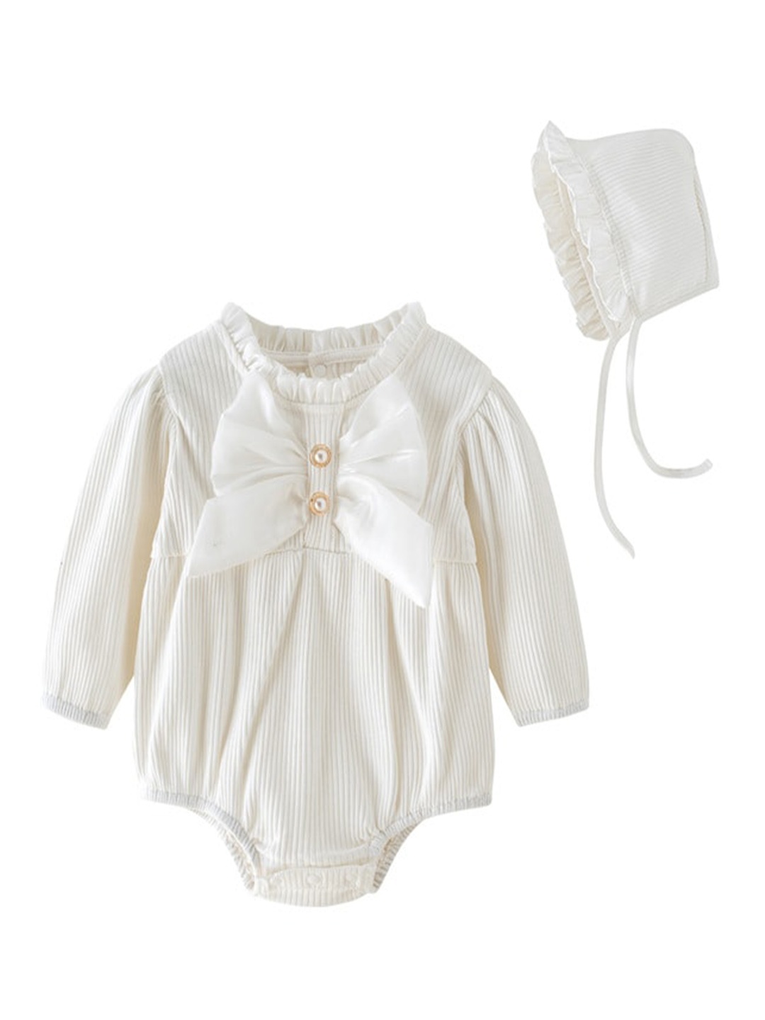 

StyleCast White Infants Girls Cotton Ruffled Cotton Bodysuit With Cap