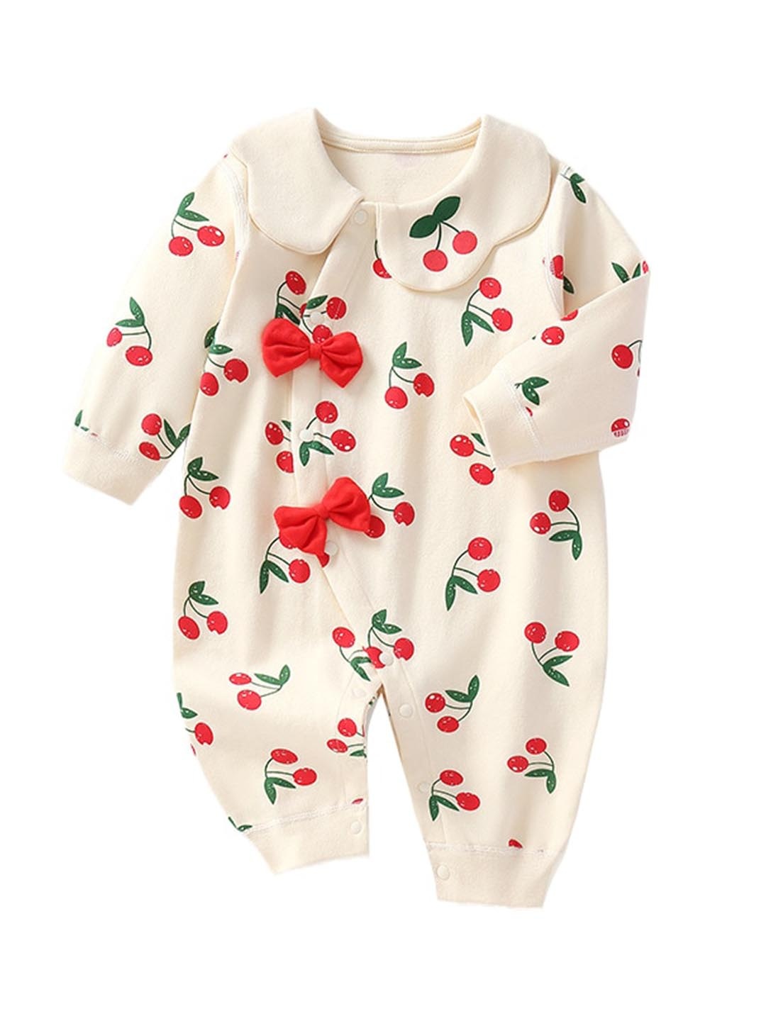 

StyleCast Infants Girls Cream-Coloured Printed Cotton Rompers
