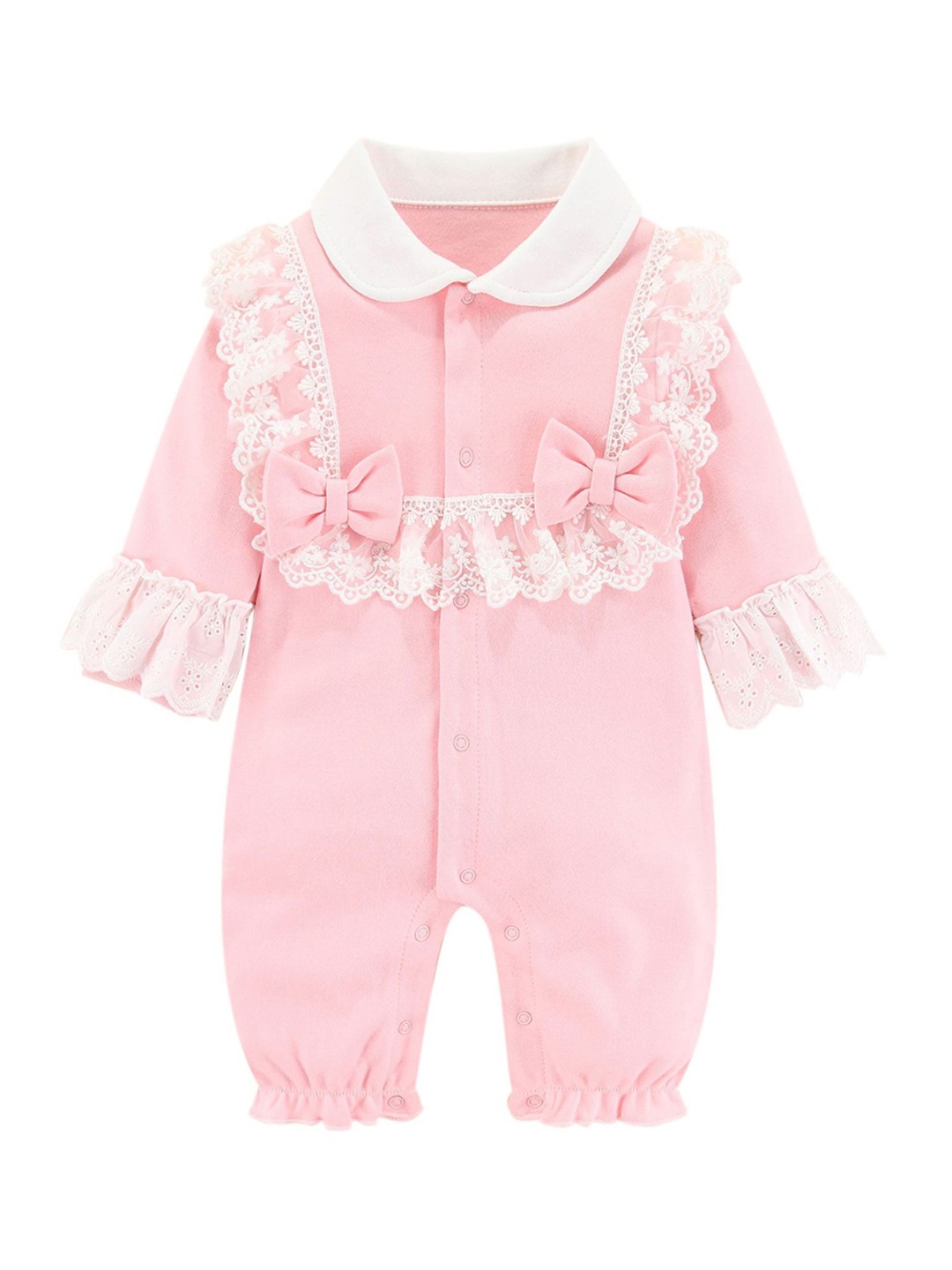 

StyleCast Infants Girls Self Design Shirt Collar Ruffles Cotton Rompers, Pink