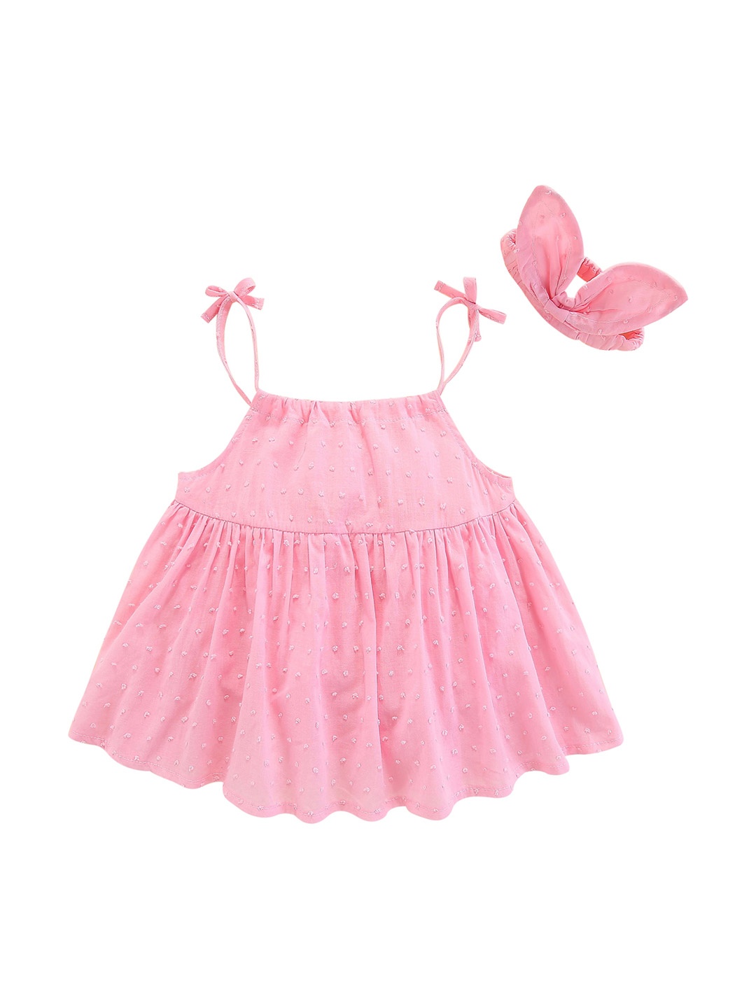 

StyleCast Infant Girls Pink Shoulder Strap Cotton Bodysuit With Hair Band