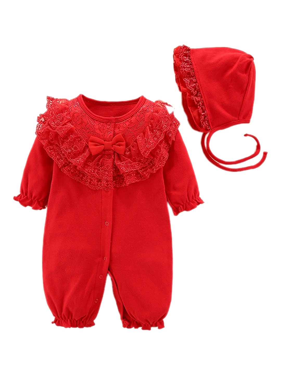 

StyleCast Red Infant Girls Self Designed Cotton Rompers With Cap