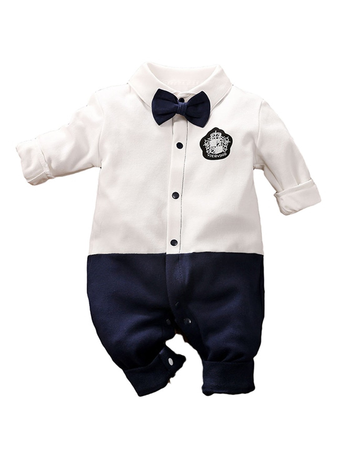 

StyleCast Infant Boys Colourblocked Shirt Collar Cotton Rompers, White