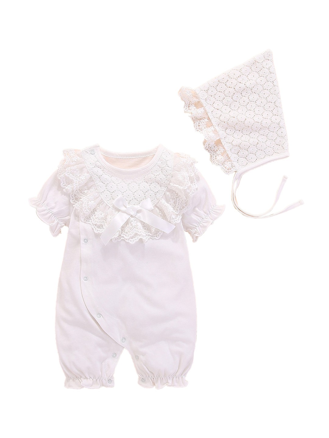 

StyleCast White Infant Girls Self-Design Cotton Rompers With Cap