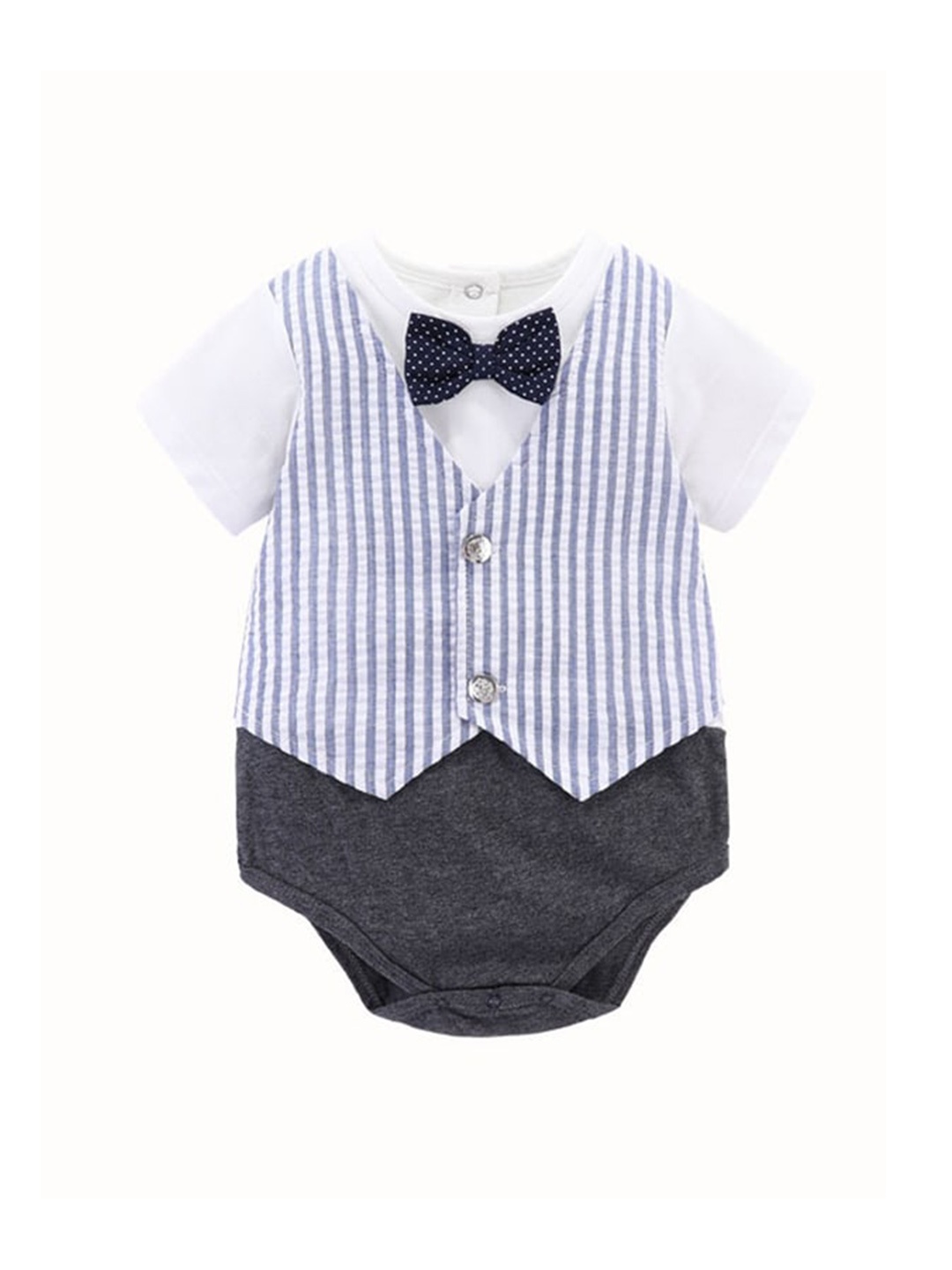 

StyleCast Infants Navy Blue Boys Striped Cotton Bodysuit With Bow