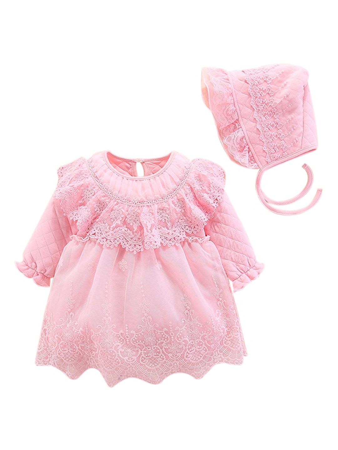 

StyleCast Pink Infants Girls Floral Embroidered Cotton Bodysuit With Cap