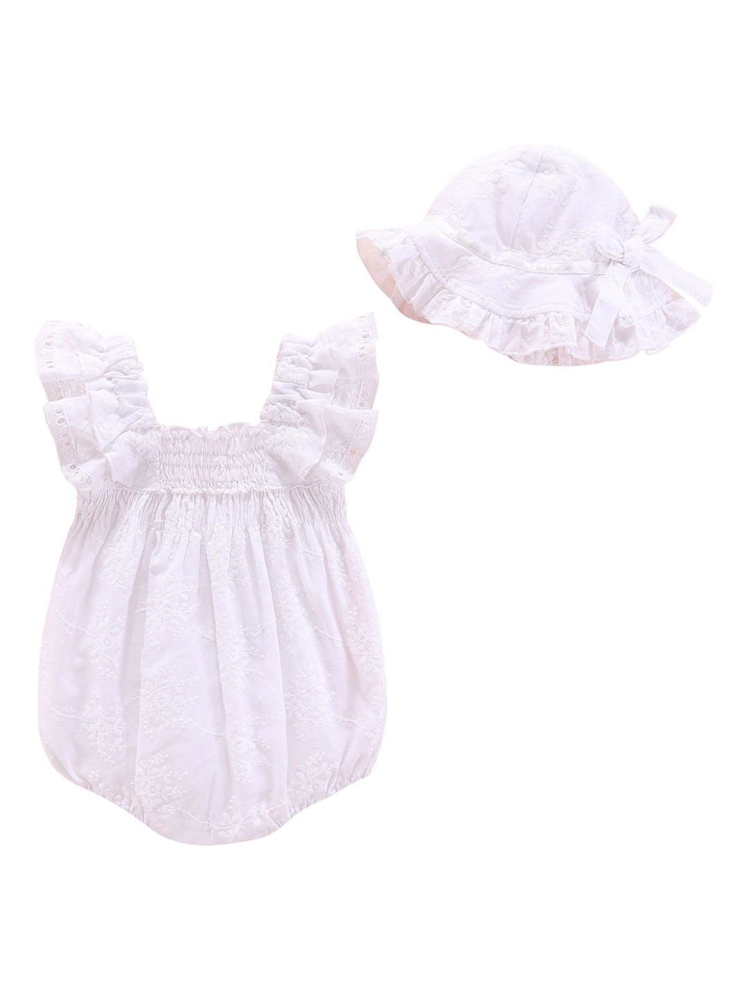 

StyleCast Infant Girls White Self Design Cotton Bodysuit With Hat