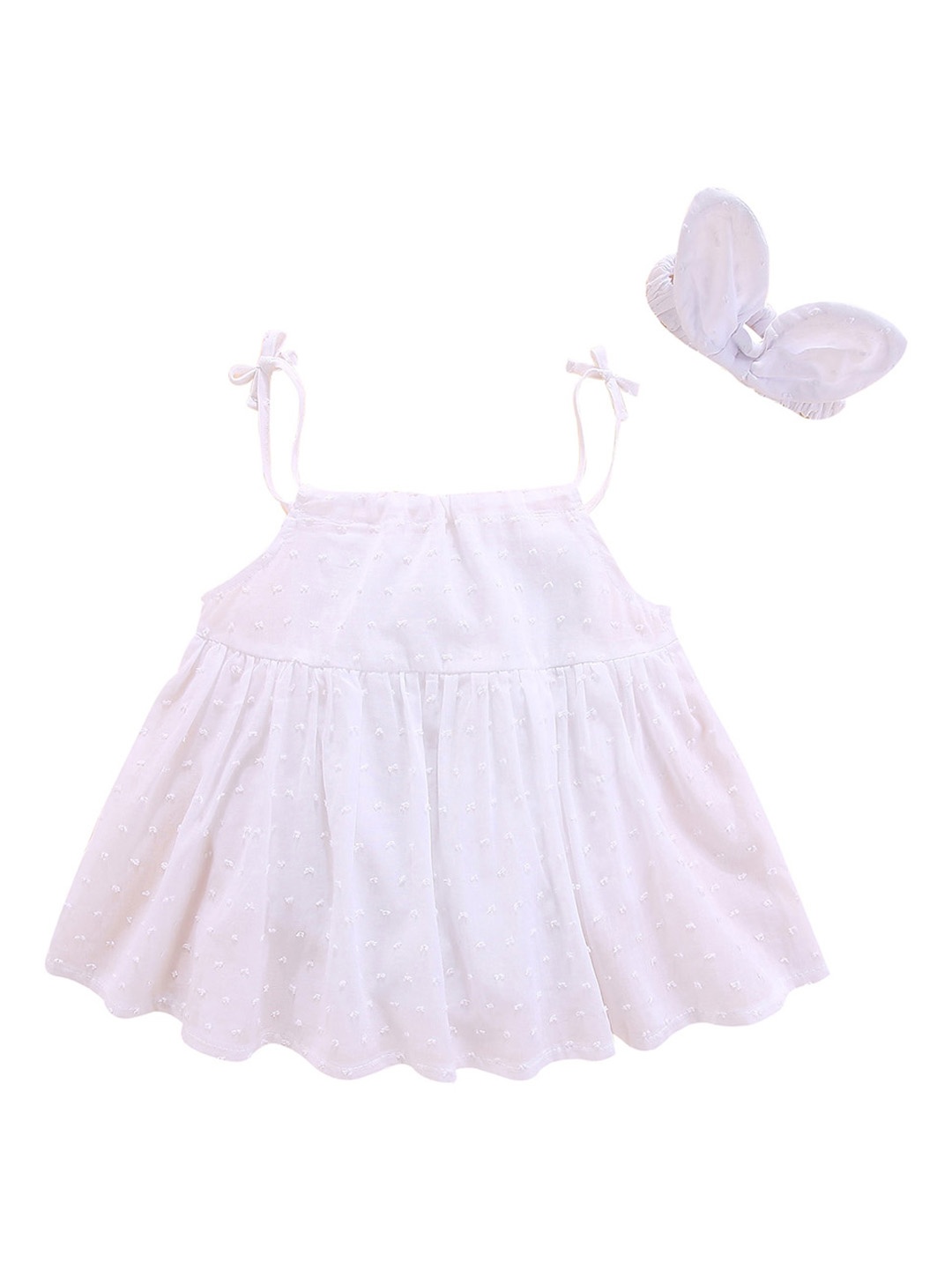 

StyleCast Infant Girls White Shoulder Strap Cotton Bodysuit With Hair Band