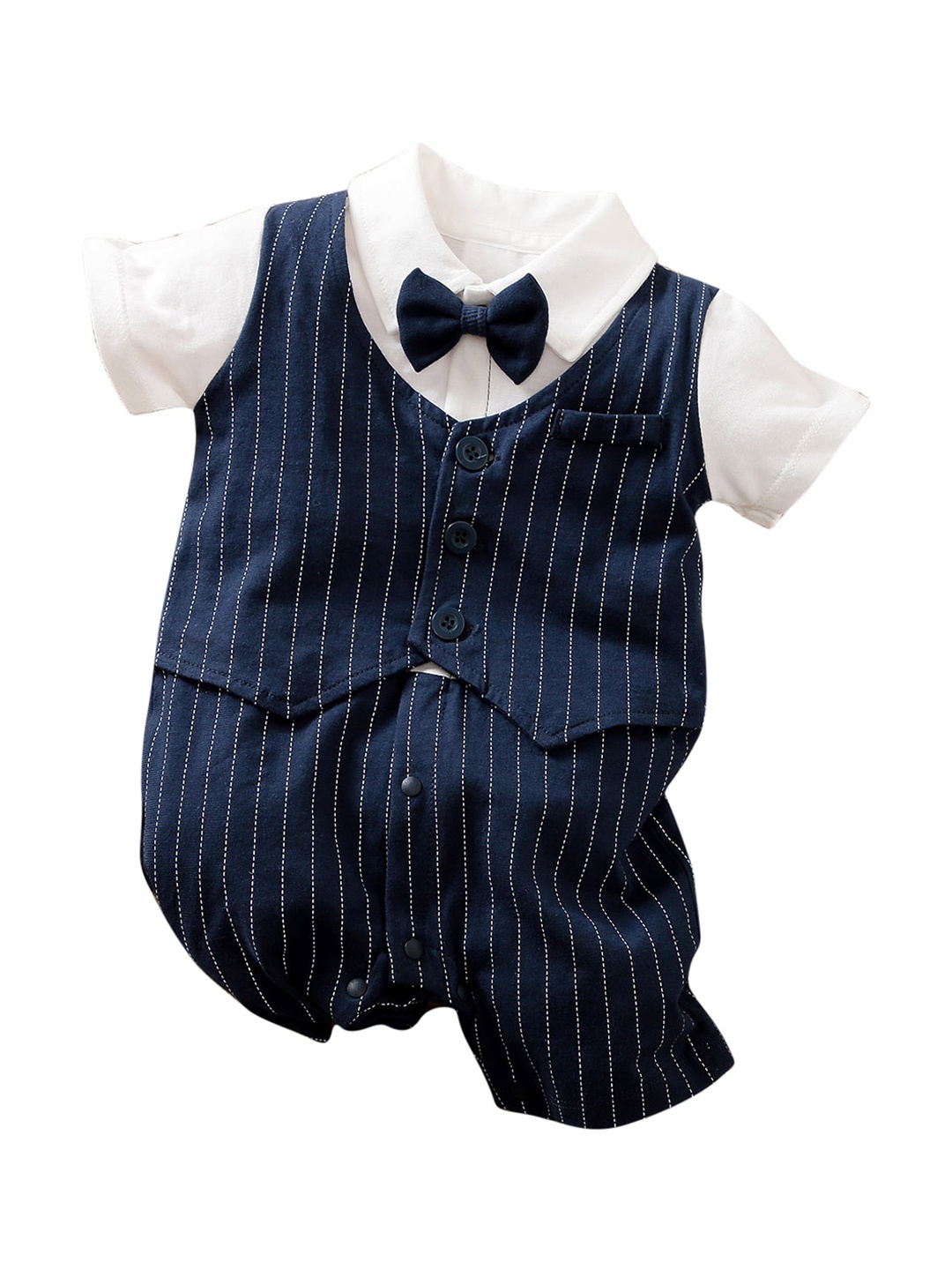 

StyleCast Infant Boys Striped Shirt Collar Cotton Rompers, Navy blue