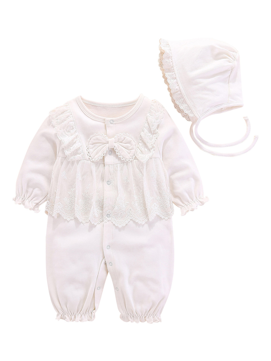 

StyleCast White Infant Girls Printed Cotton Rompers With Cap