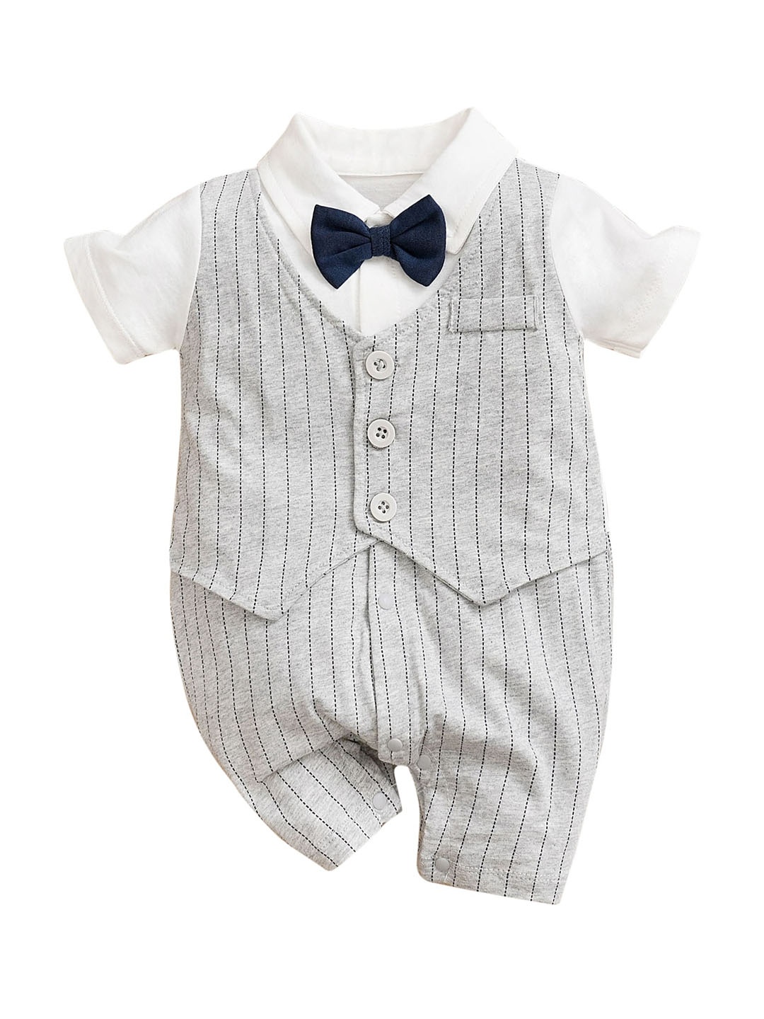 

StyleCast Grey Infant Boys Striped Cotton Rompers