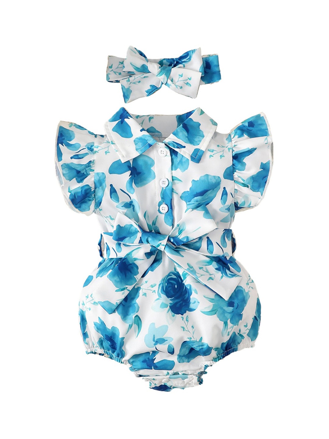 

StyleCast Infants Girls Blue Cotton Floral Printed Bodysuit