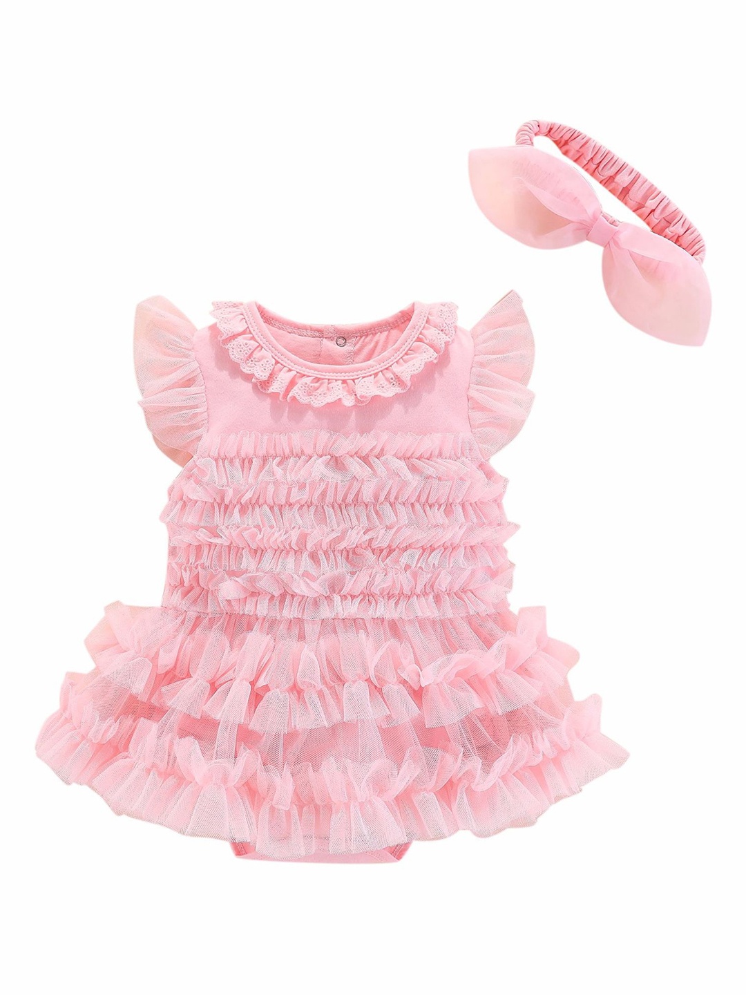 

StyleCast Infants Girls Ruffled Cotton Bodysuit With Headband, Pink