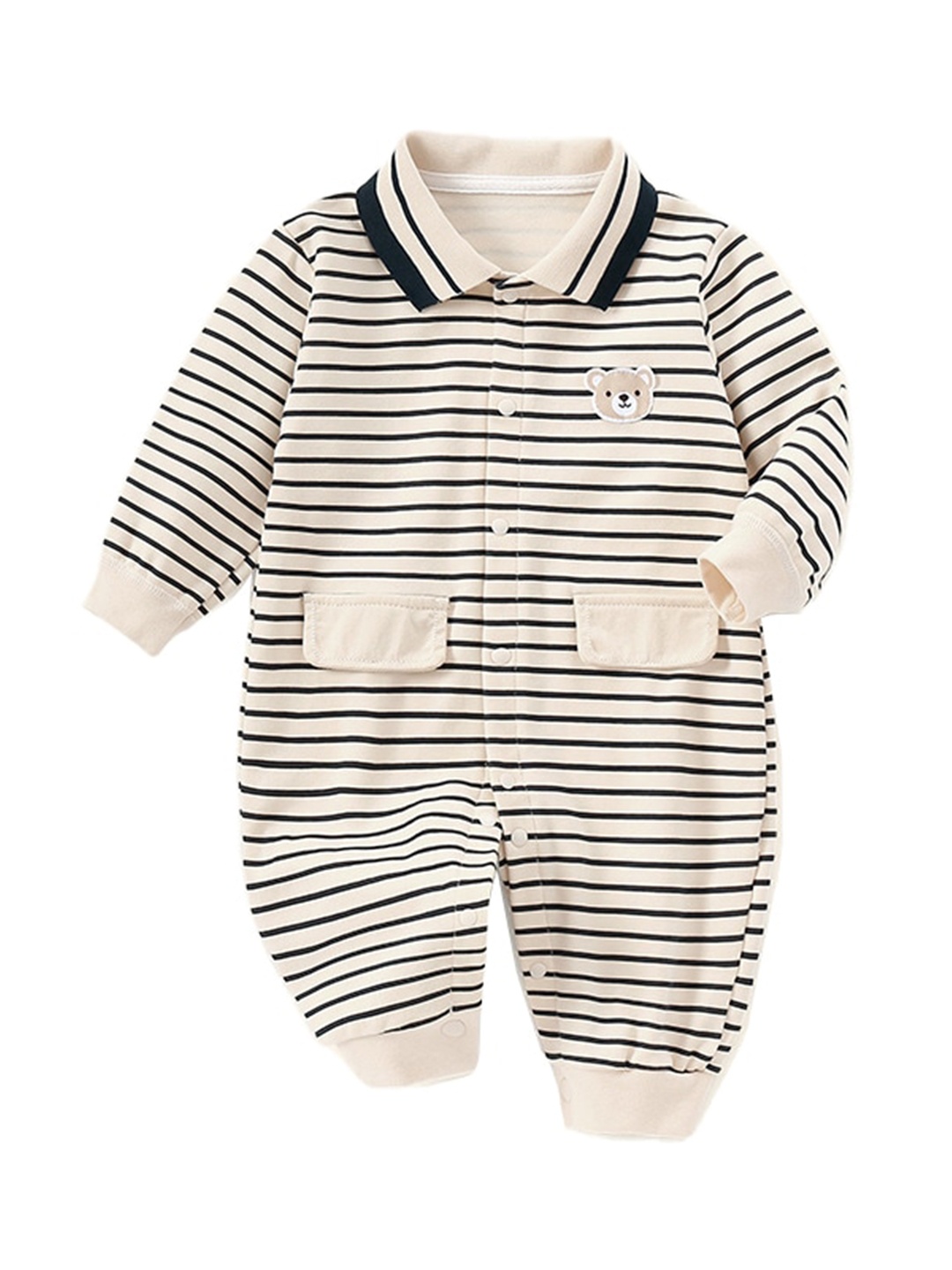 

StyleCast Infants Boys Cream Coloured & Black Striped Pure Cotton Rompers