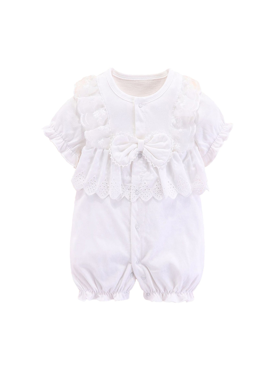 

StyleCast Infants Girls White Self Design Cotton Rompers