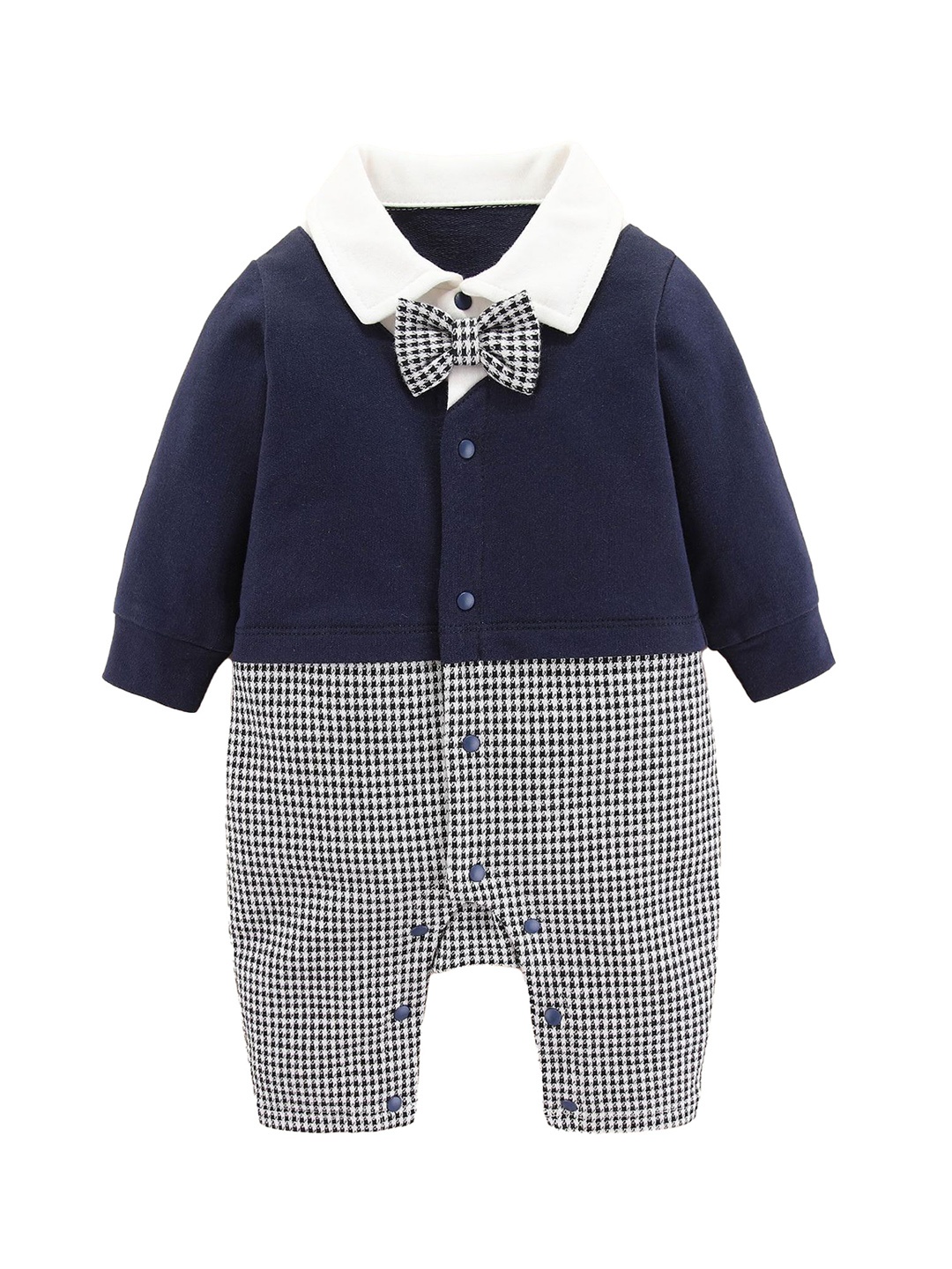 

StyleCast Infant Boys Navy Blue Checked Cotton Rompers
