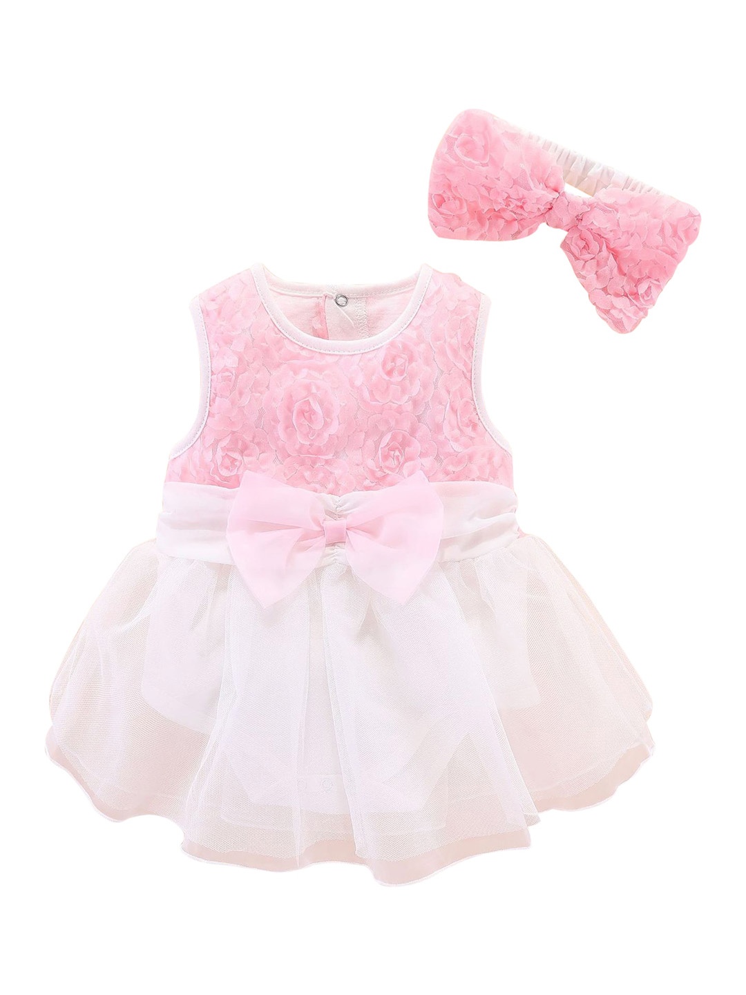 

StyleCast Infants Girls Pink & White Self Design Cotton Rompers