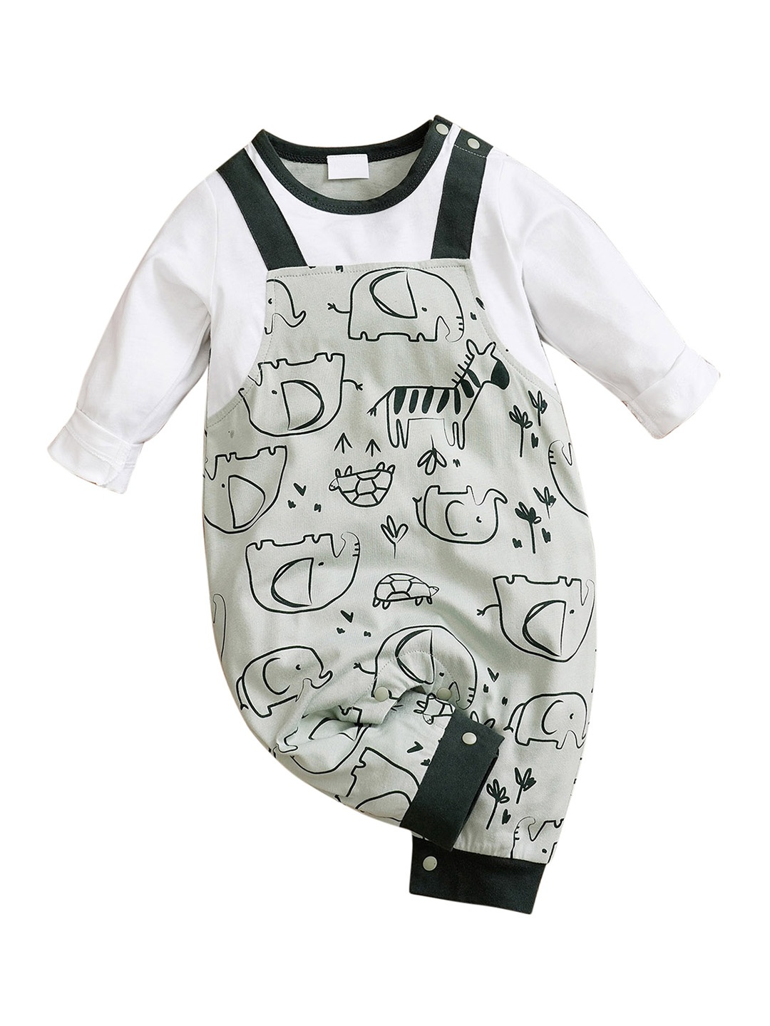 

StyleCast Infants Conversational Printed Cotton Rompers, Green