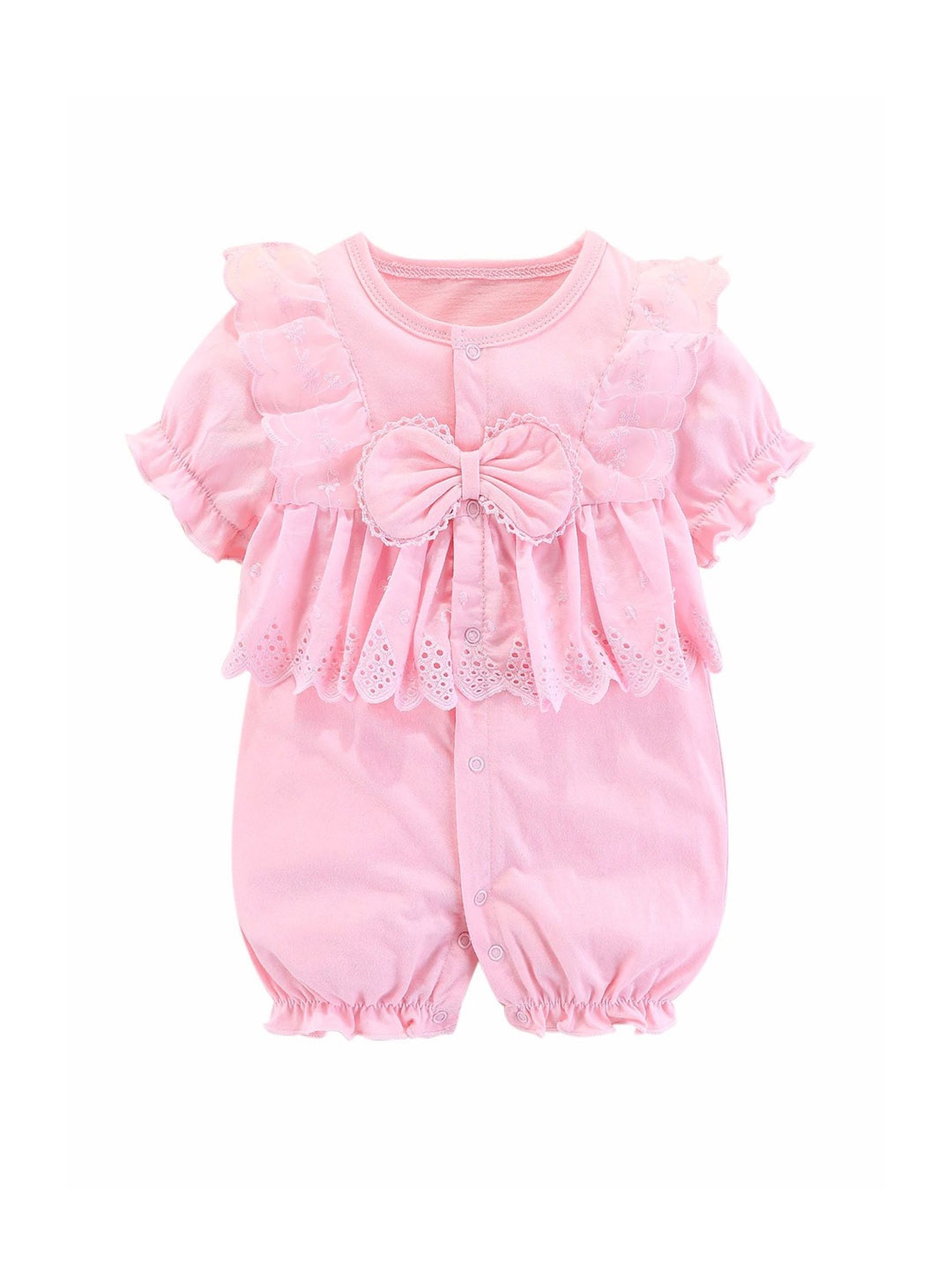 

StyleCast Infant Girls Self-Design Ruffles Bow Cotton Rompers, Pink