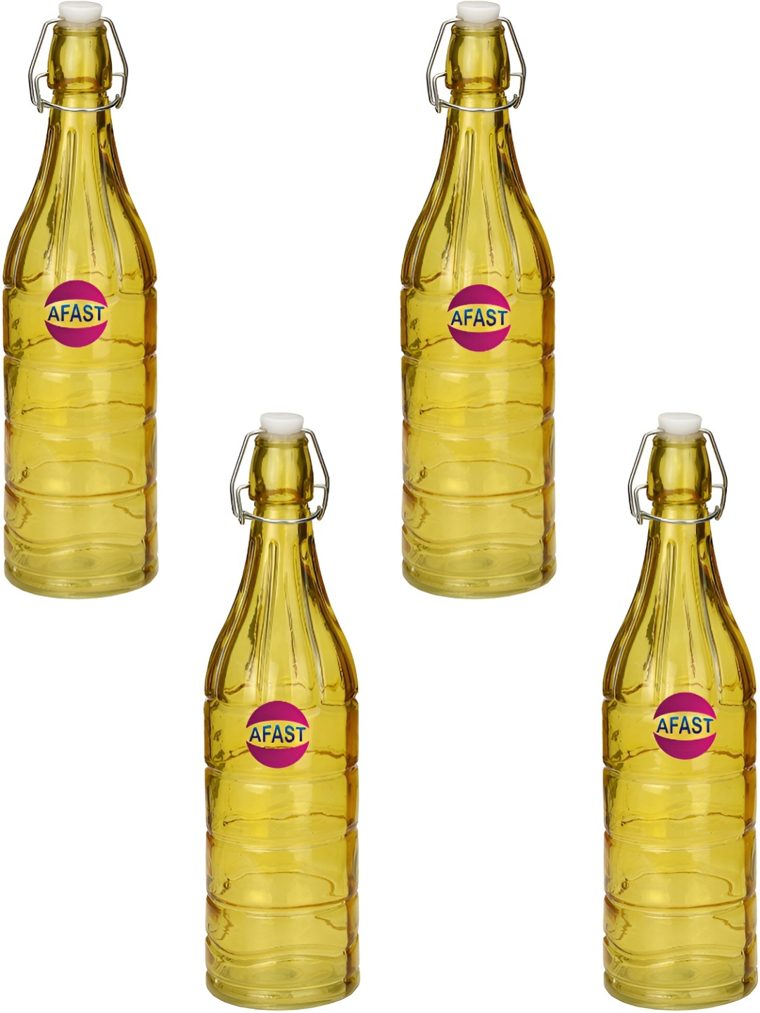

Afast Transparent & Yellow 4 Pieces Glass Water Bottles 1000 ml