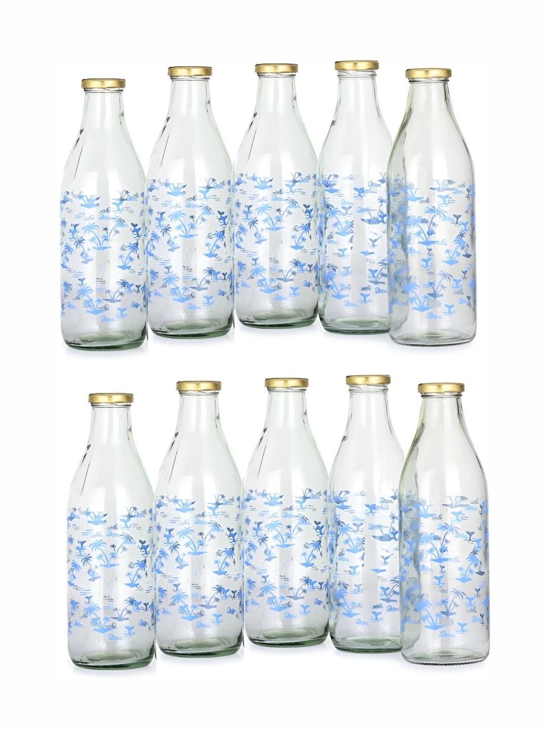 

Afast Blue & Transparent Floral 10 Pieces Glass Water Bottle 1L