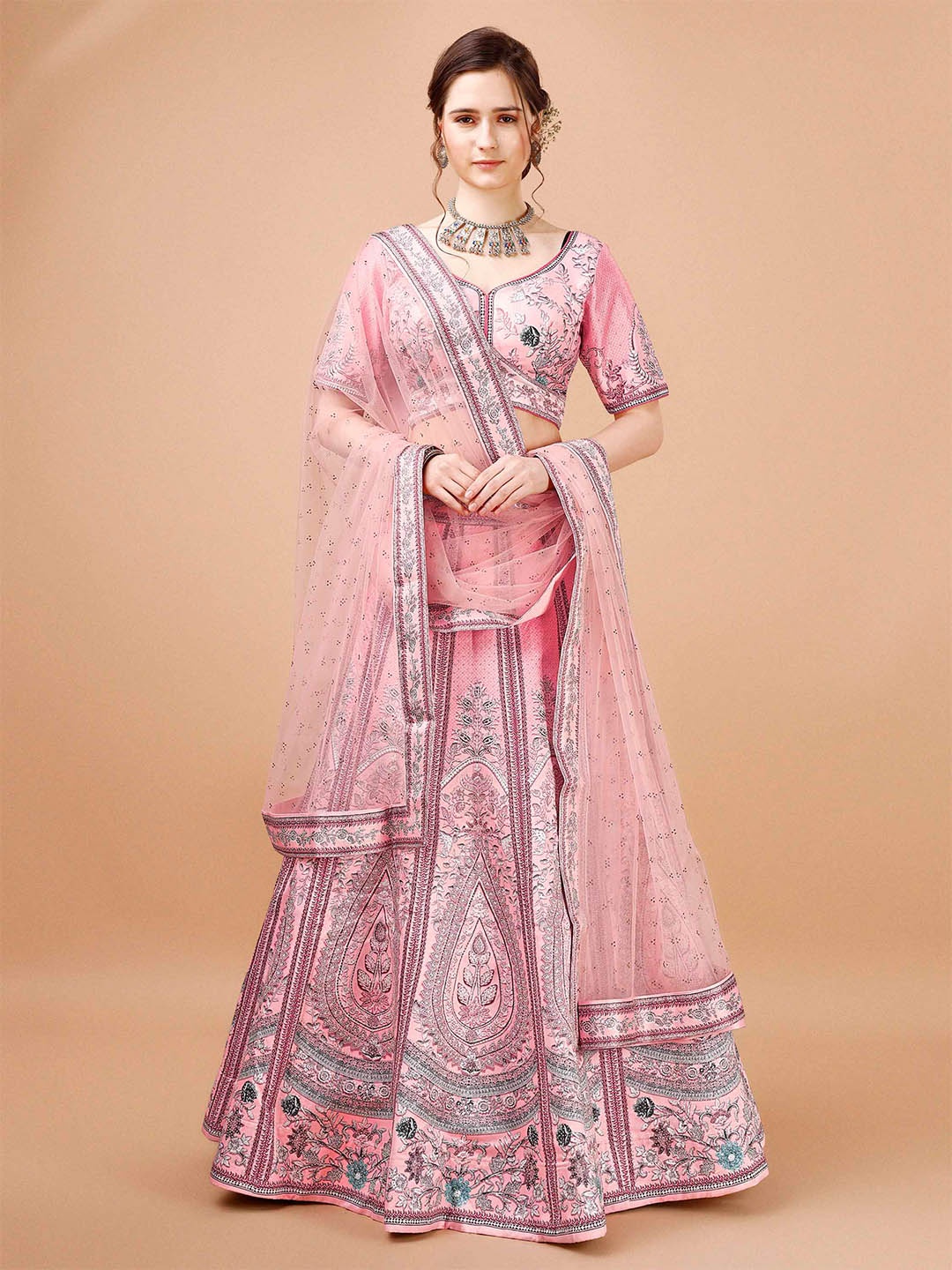 

SAPTRANGI Printed Ready to Wear Lehenga & Blouse With Dupatta, Pink
