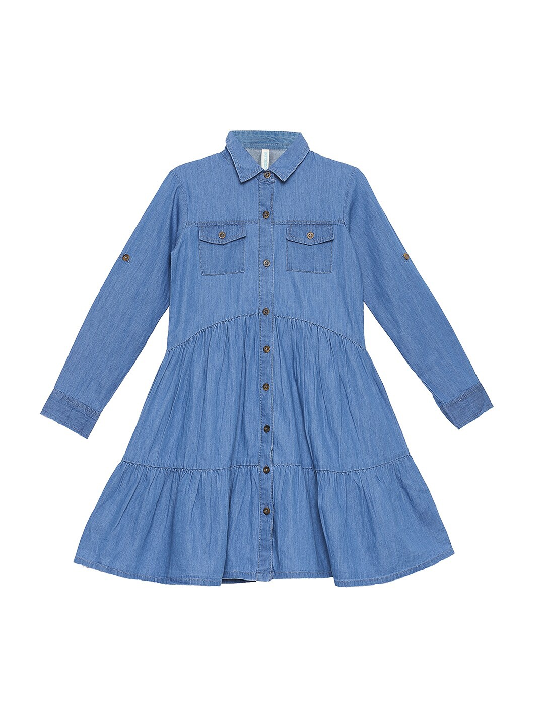 

Pantaloons Junior Girls Tiered Shirt Style Cotton Dress, Blue