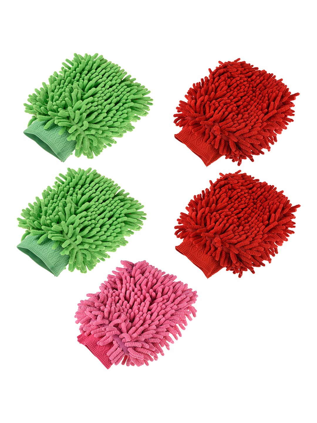 

Kuber Industries Set of 5 Microfiber Cleaning Gloves, Red