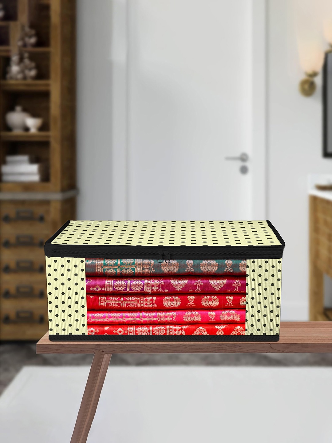 

Kuber Industries Cream & Black 12 Pcs Polka Dots Sweater Organisers