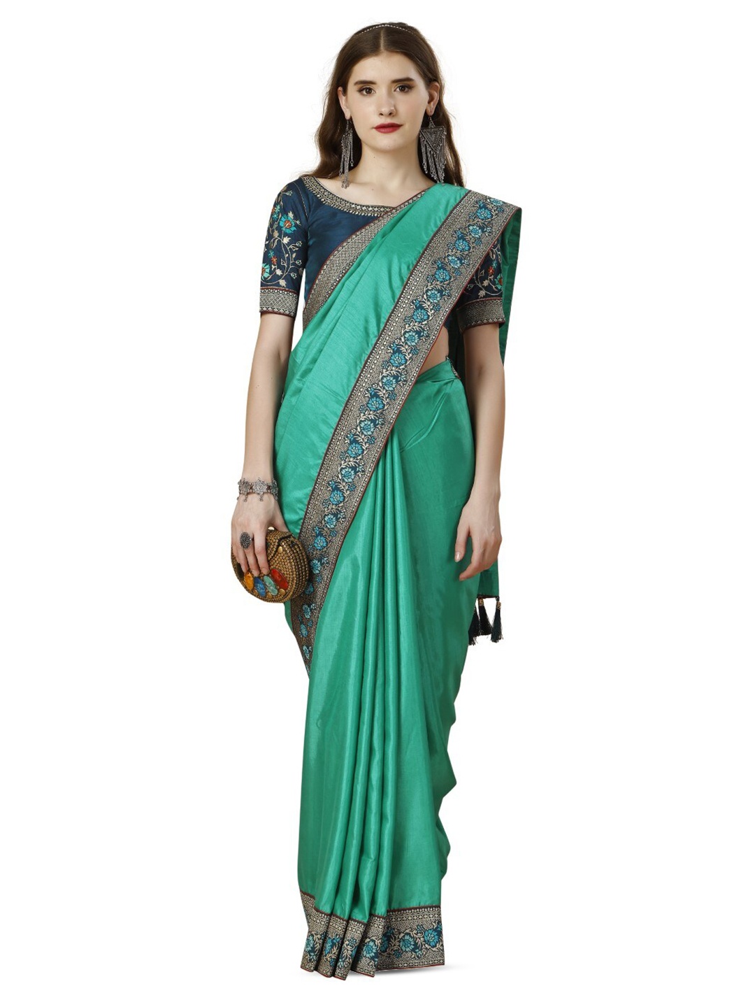 

ZEEPKART Floral Woven Design Saree, Green