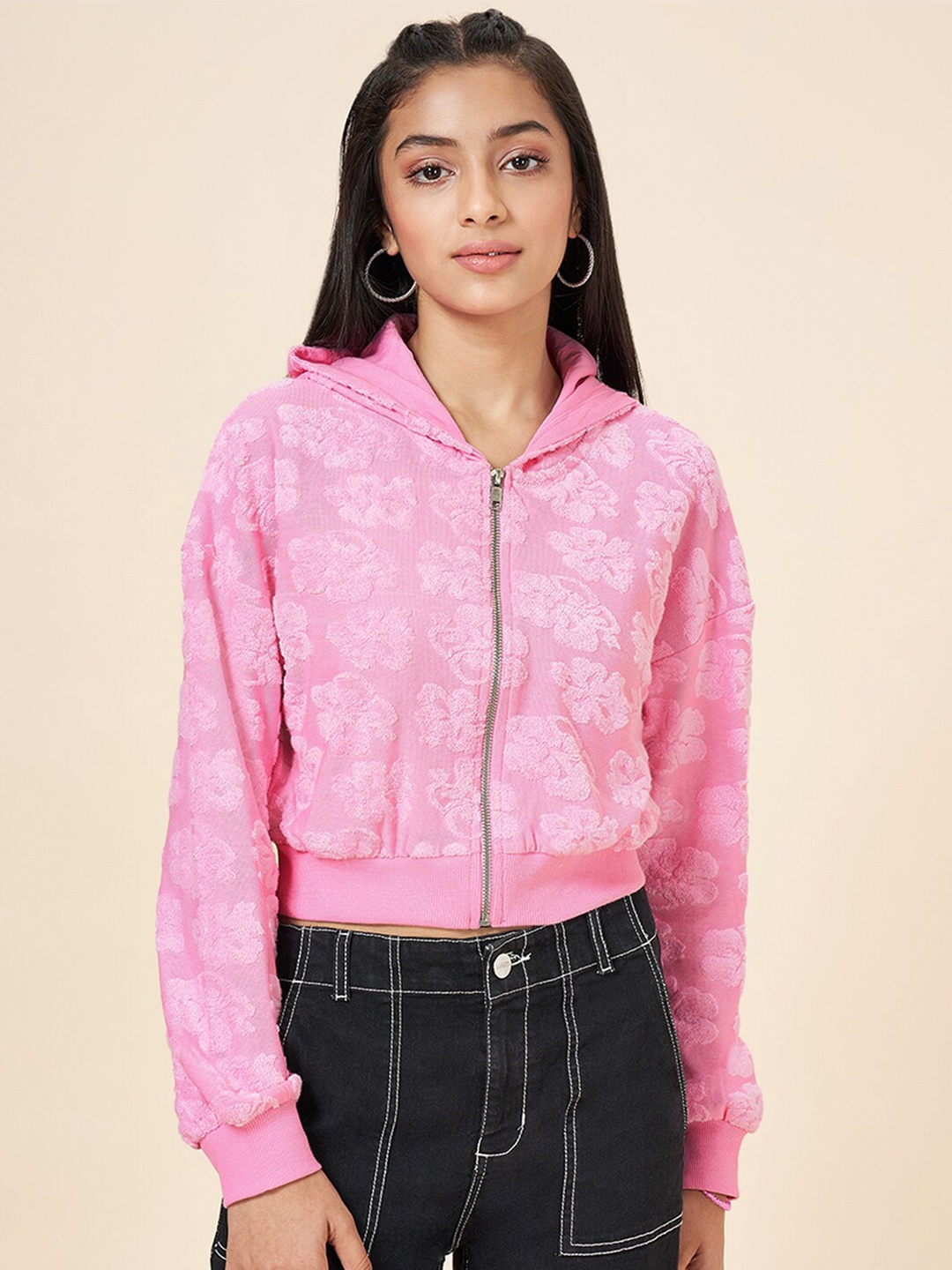 

Coolsters by Pantaloons Girls Floral Printed Cotton Crop Sweatshirt, Pink