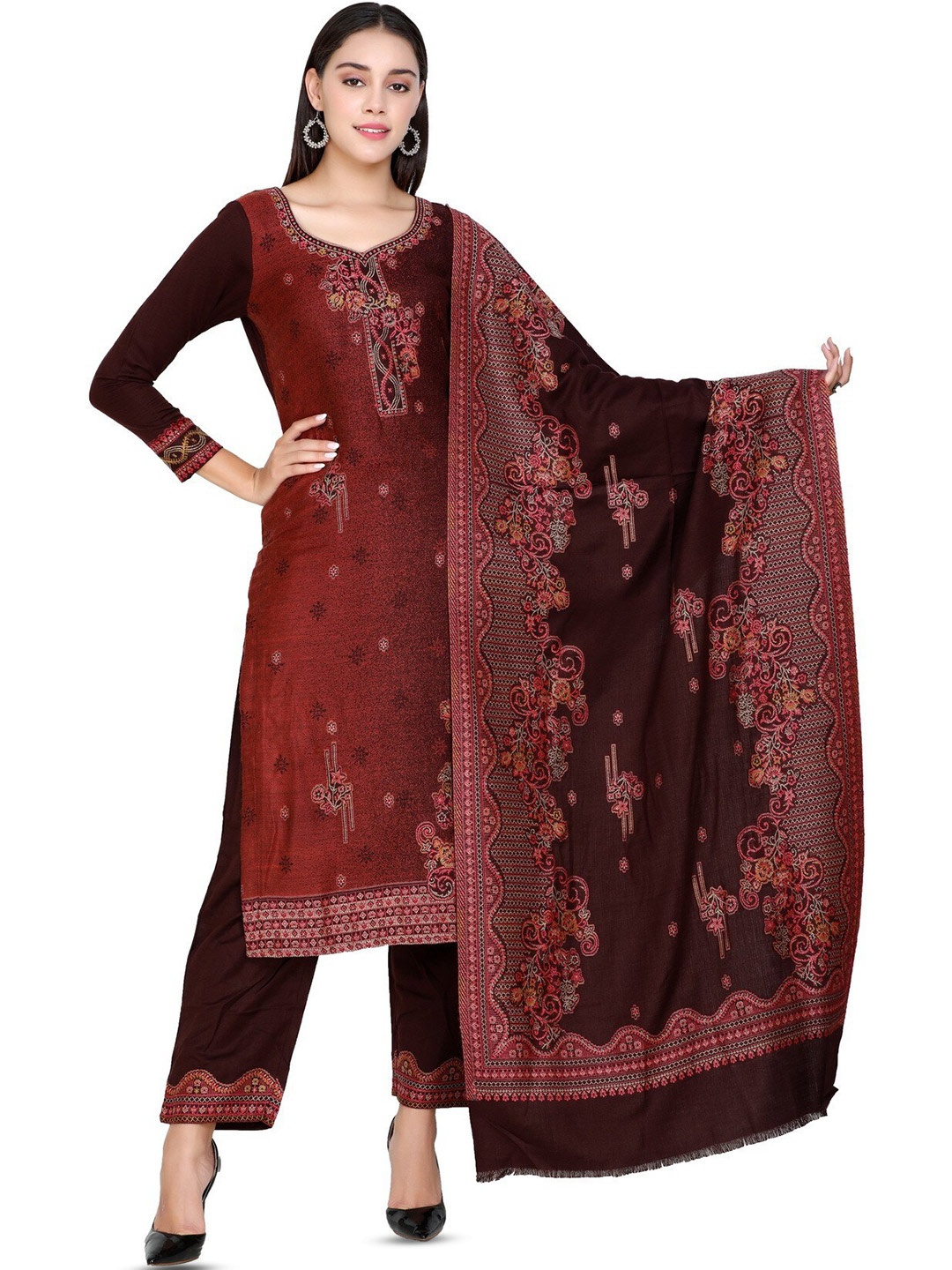 

KIDAR Ethnic Motifs Printed Unstitched Dress Material, Brown