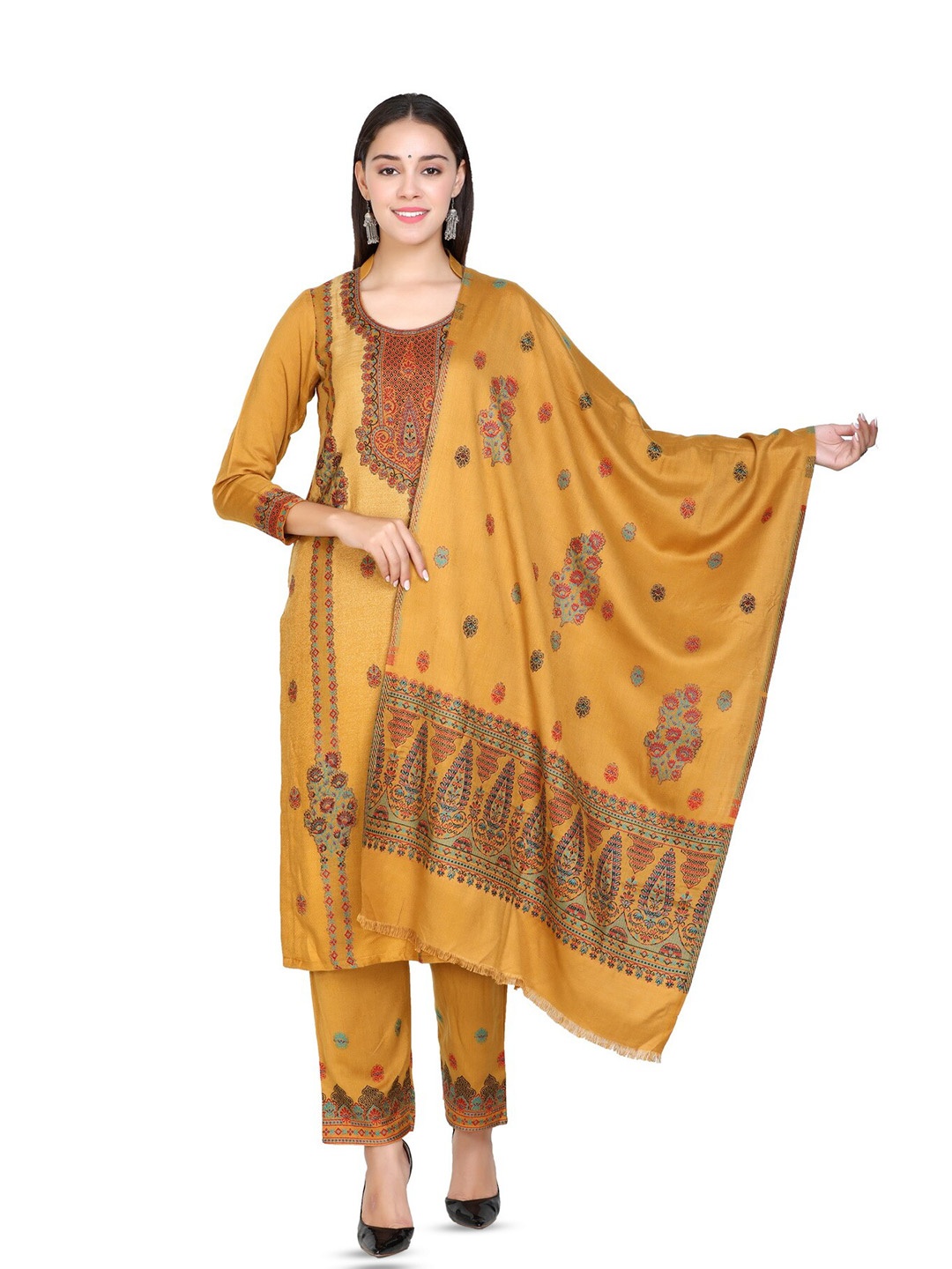 

KIDAR Ethnic Motifs Printed Unstitched Dress Material, Mustard