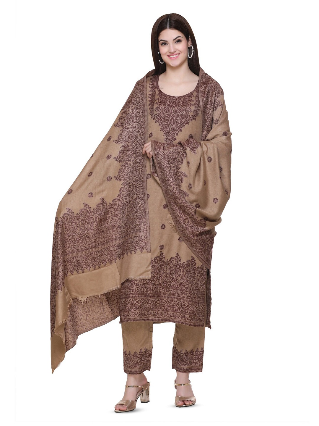 

KIDAR Ethnic Motifs Printed Unstitched Dress Material, Brown