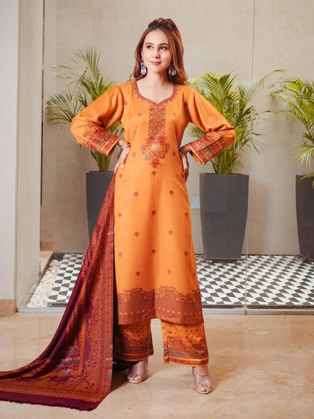 

KIDAR Ethnic Motifs Printed Unstitched Dress Material, Mustard