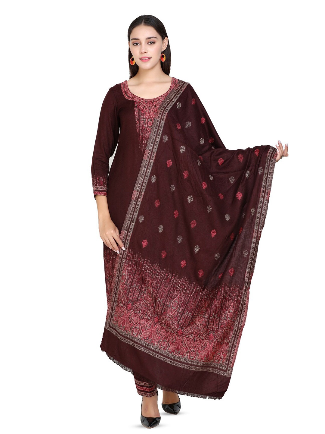 

KIDAR Ethnic Motifs Printed Unstitched Dress Material, Brown