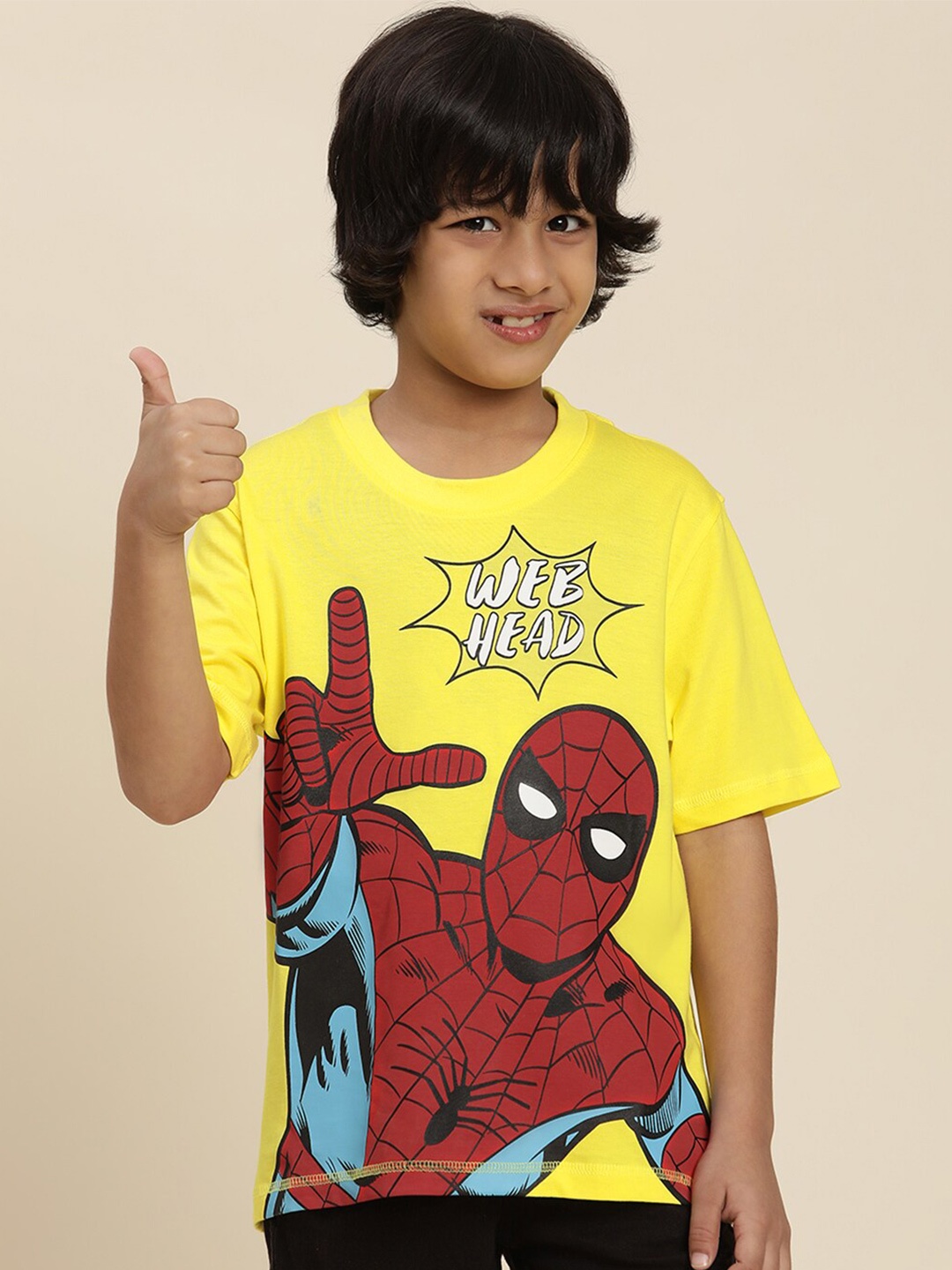 

Kids Ville Boys Spiderman Printed Pure Cotton Relaxed Fit T-Shirt, Yellow
