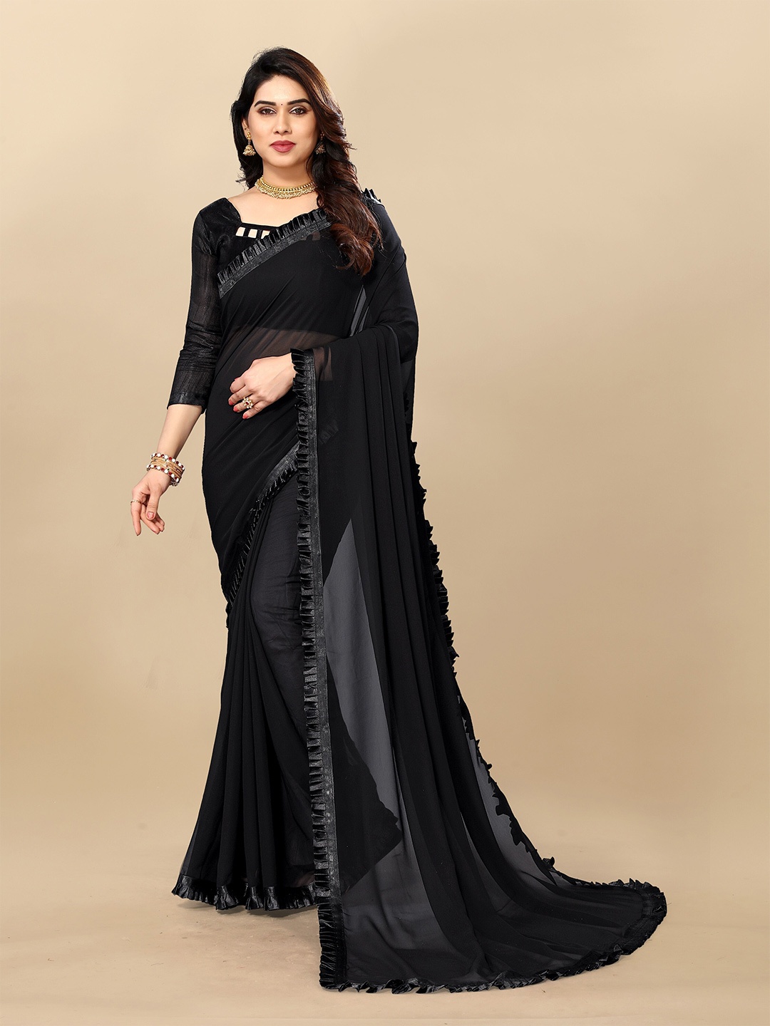 

Sidhidata Lace Bordered Saree, Black