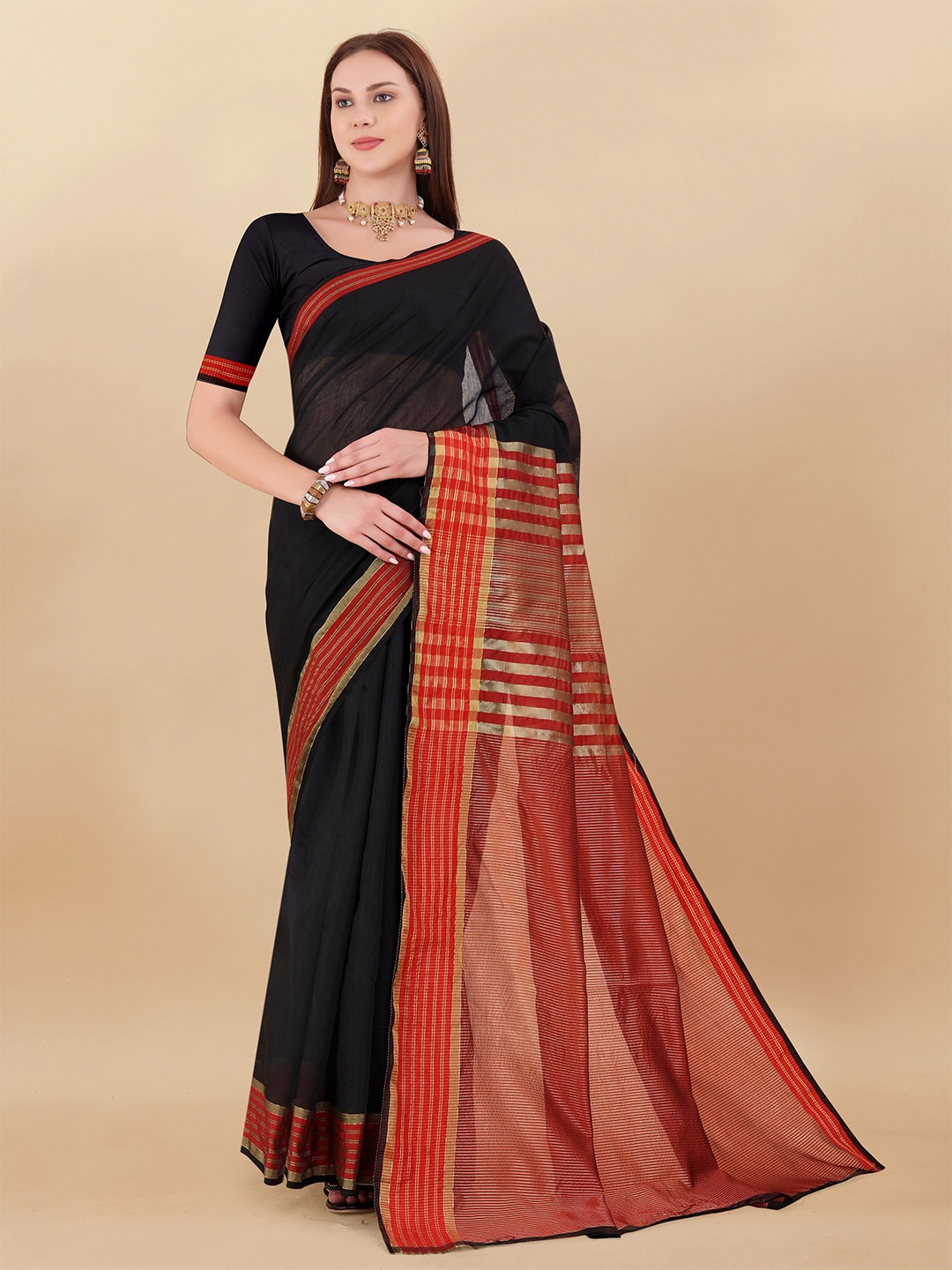 

Sidhidata Woven Design Zari Designer Chanderi Saree, Black