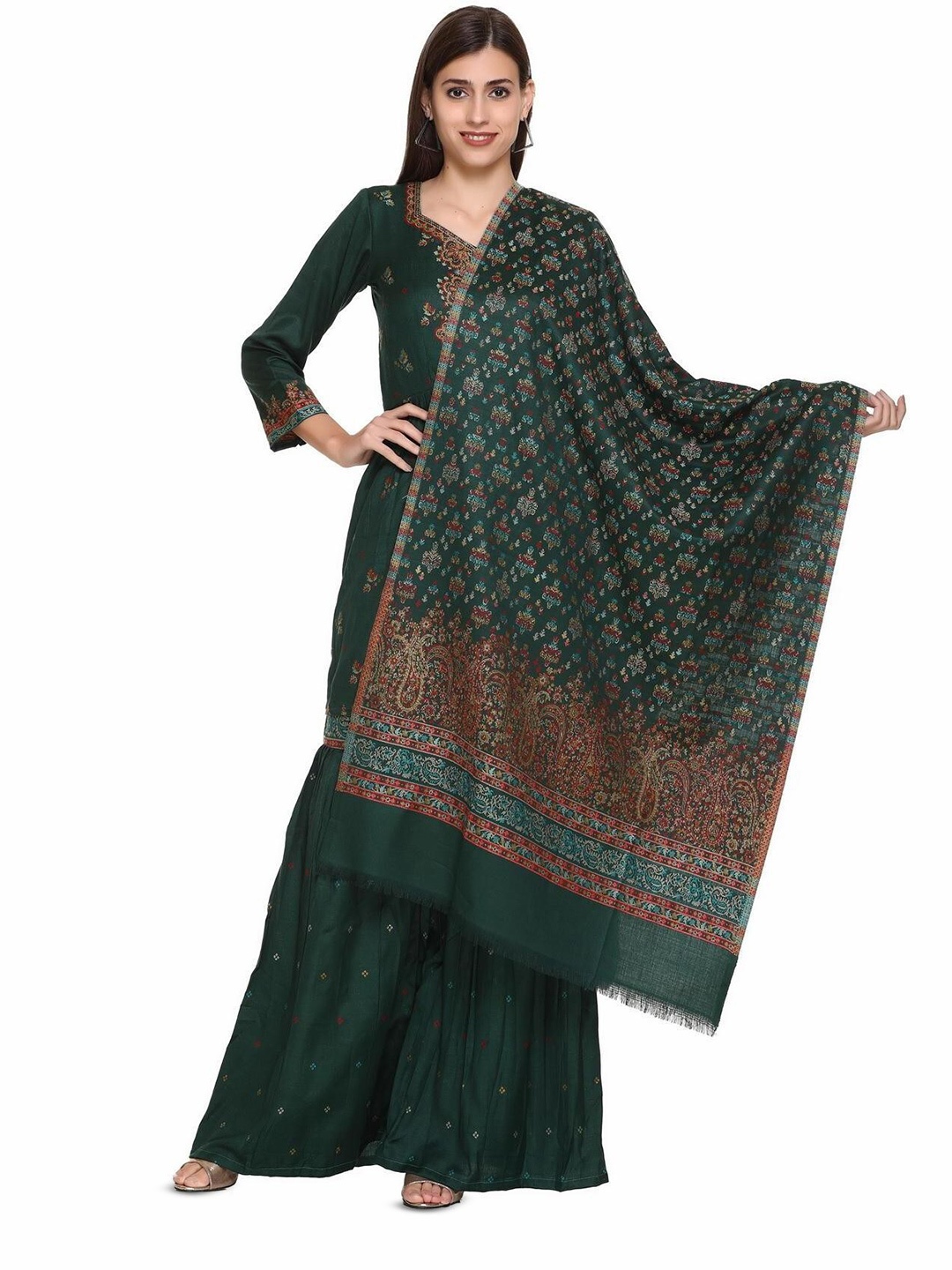 

KIDAR Ethnic Motifs Printed Unstitched Dress Material, Green