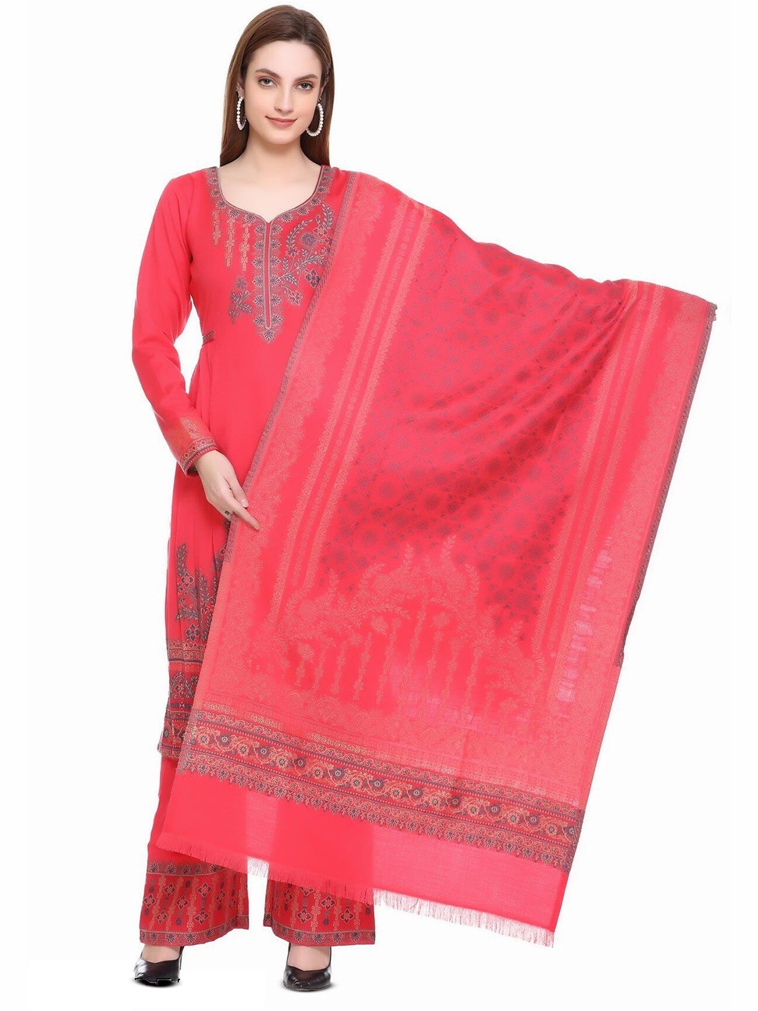 

KIDAR Ethnic Motifs Printed Unstitched Dress Material, Pink