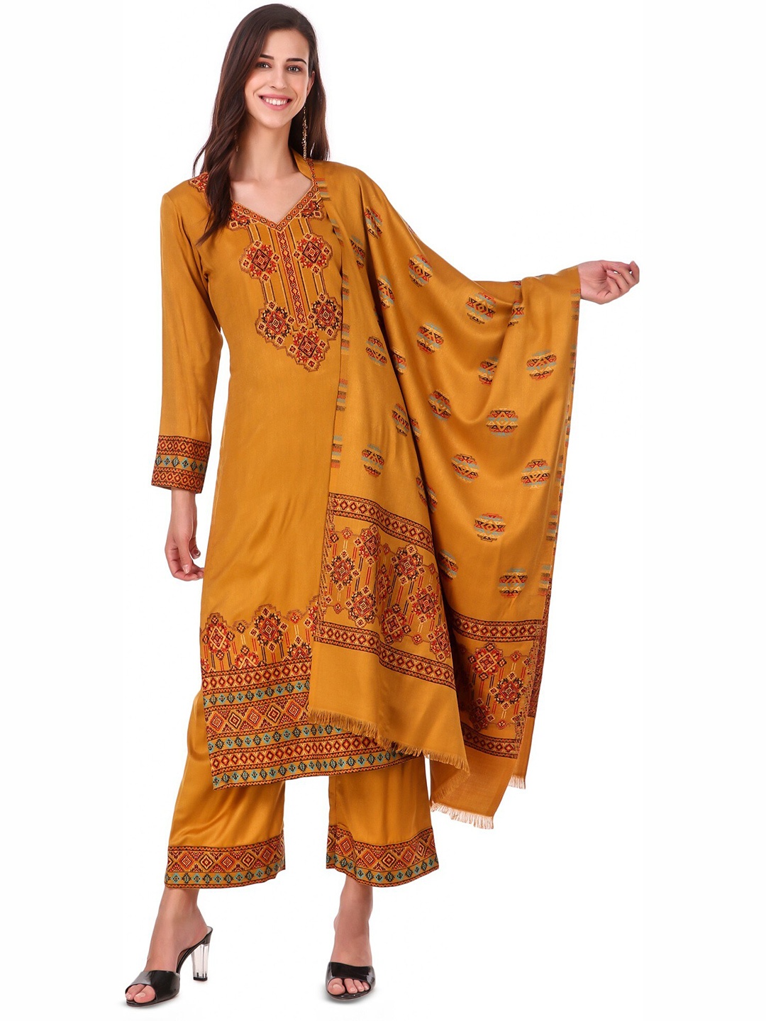 

KIDAR Ethnic Motifs Printed Unstitched Dress Material, Mustard