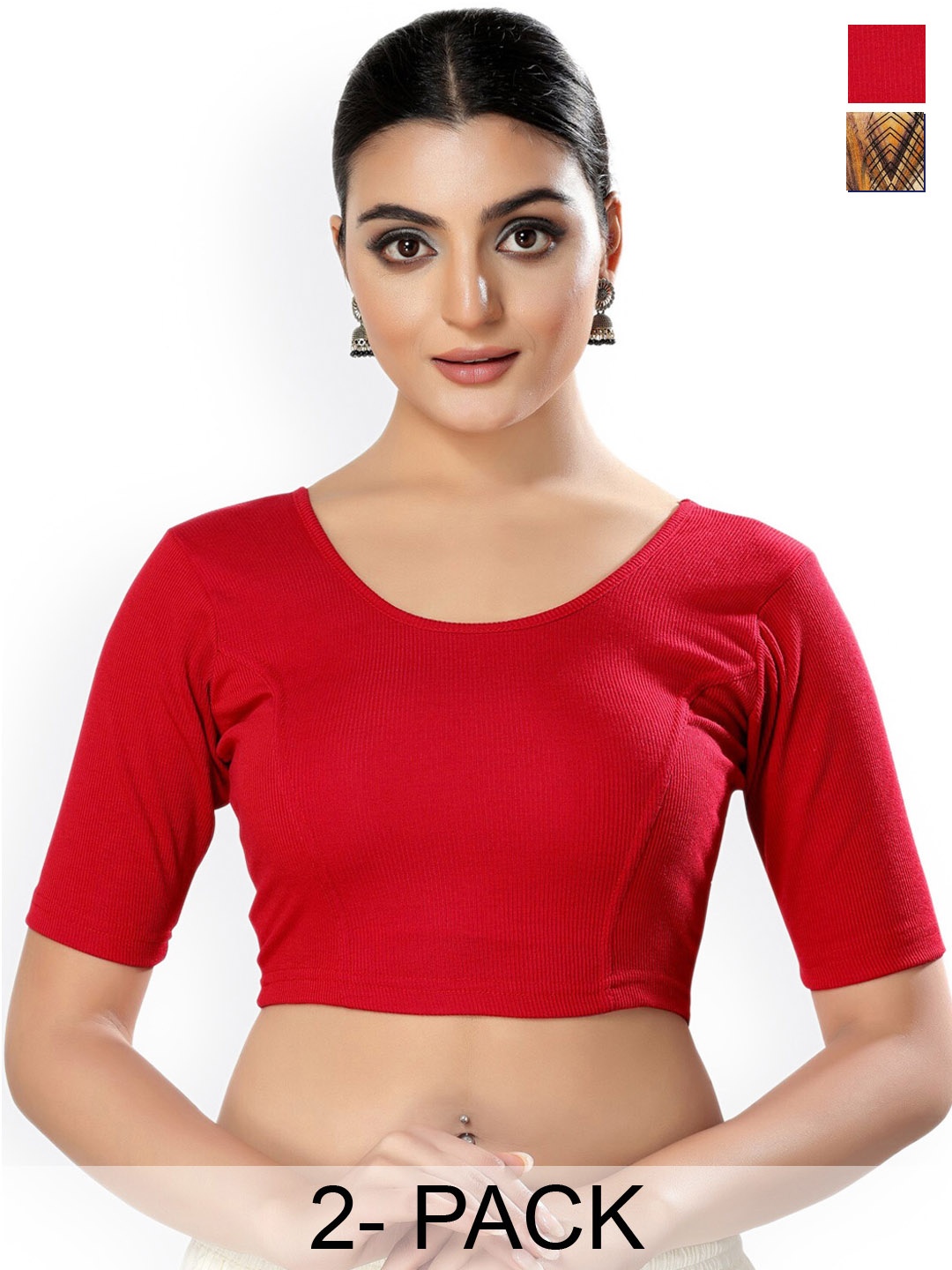 

SALWAR STUDIO Pack Of 2 Non-Padded Saree Blouse, Red