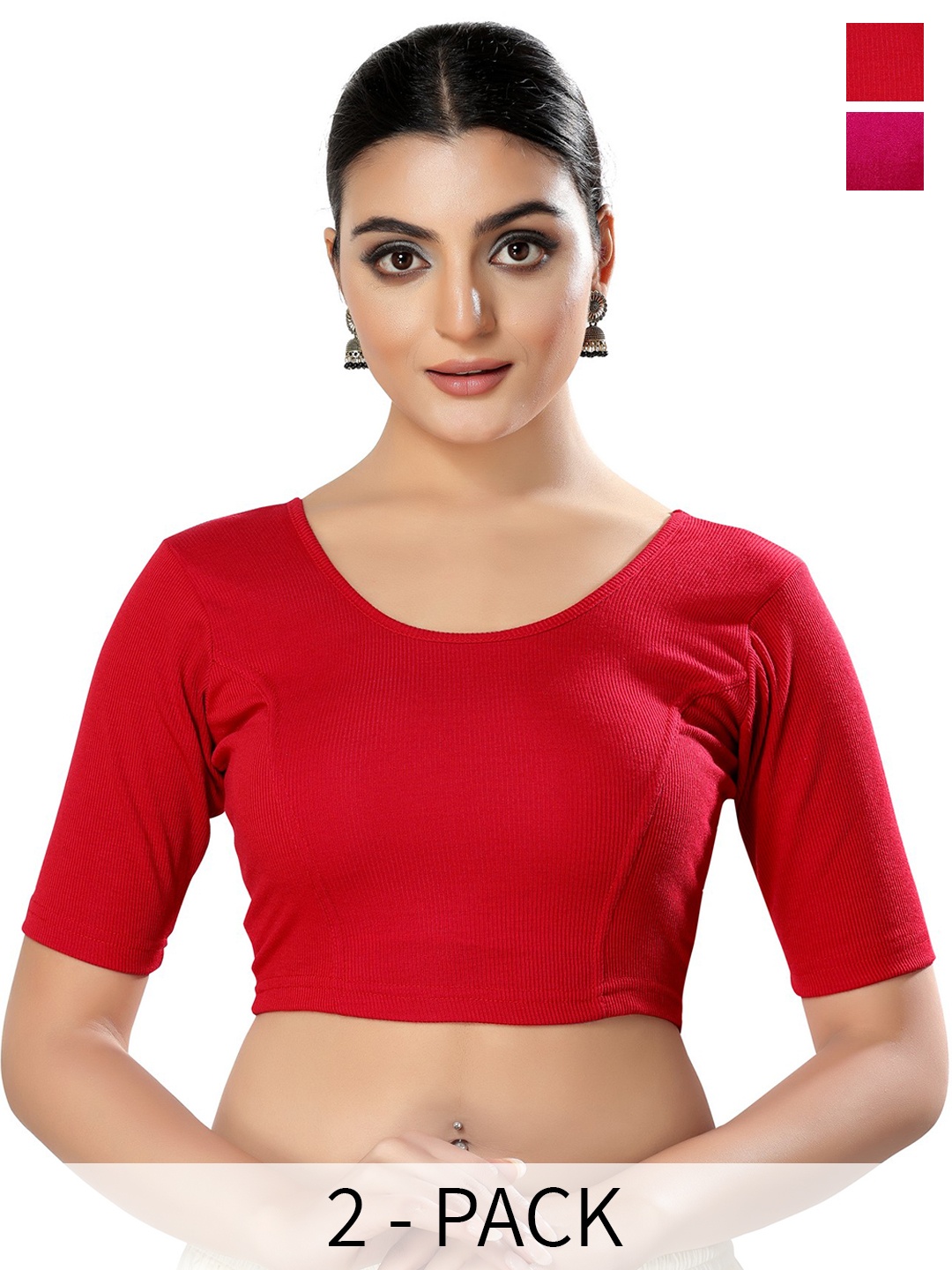 

SALWAR STUDIO Pack Of 2 Cotton Lycra Saree Blouse, Red