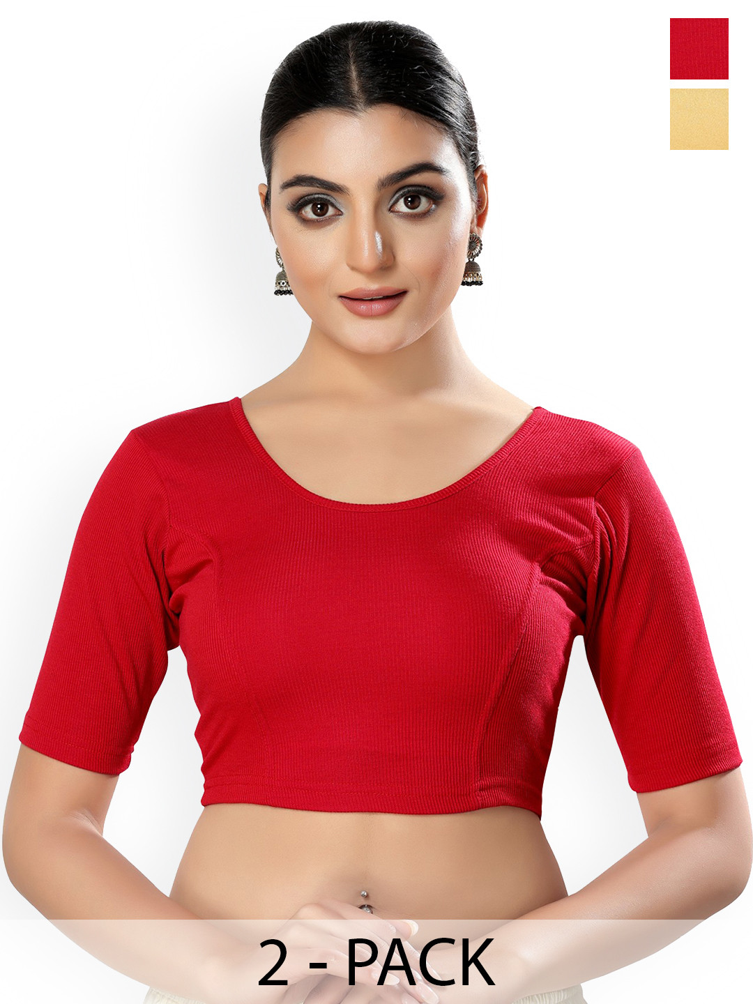 

SALWAR STUDIO Pack Of 2 Cotton Saree Blouse, Red