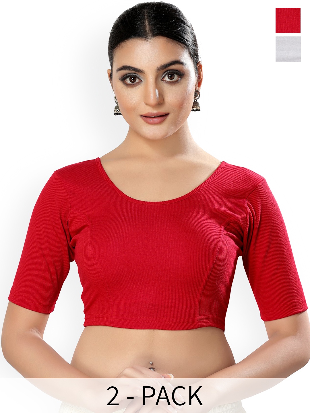 

SALWAR STUDIO Pack of 2 Cotton Lycra Saree Blouse, Red